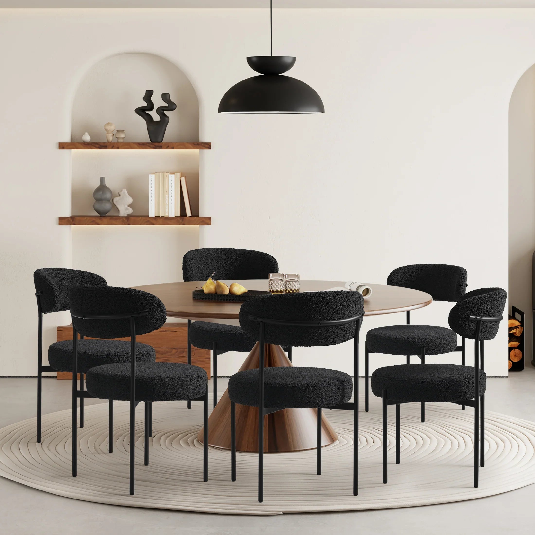 Celine Mid-Century Modern Upholstered Sherpa Round Dining Chairs (Set of 6)