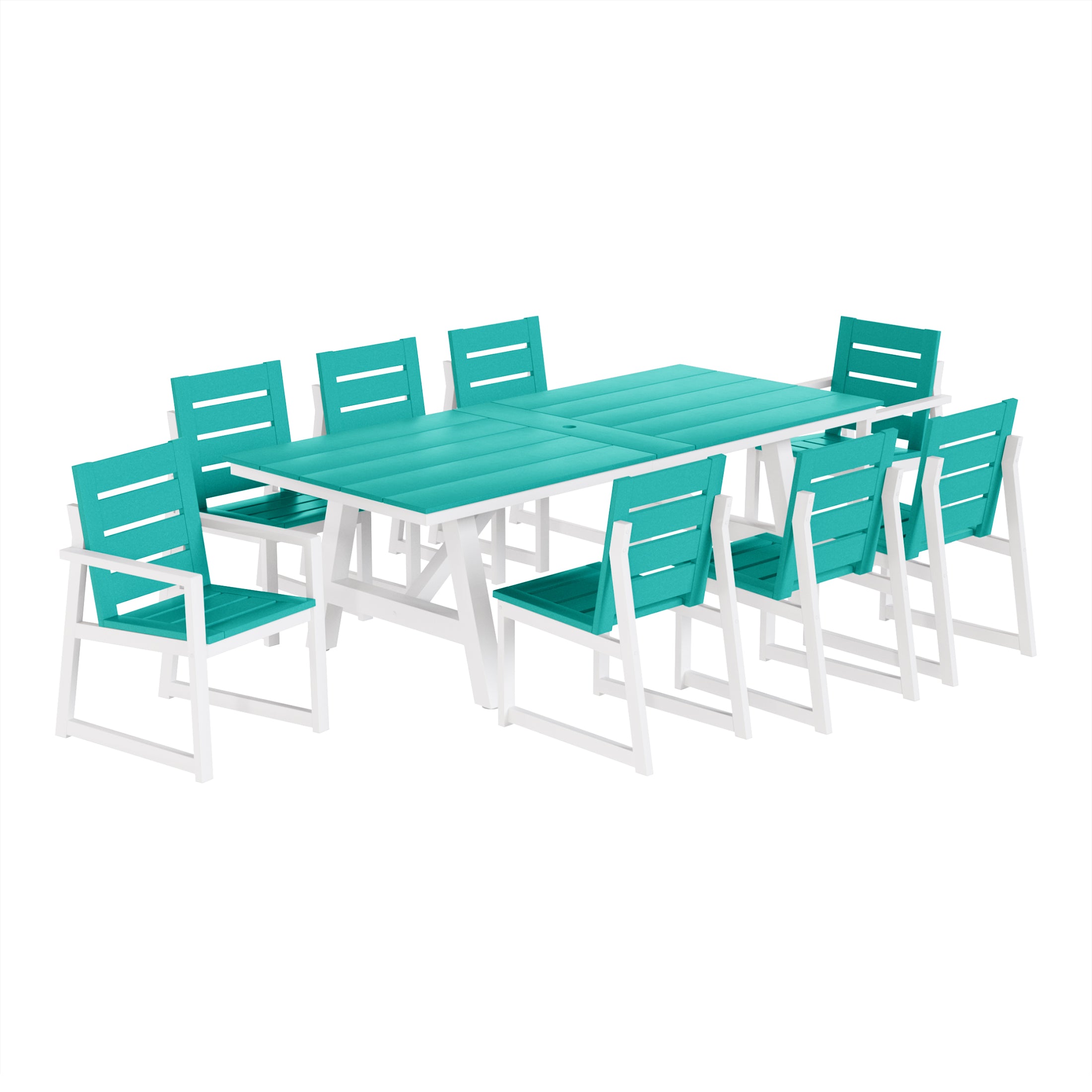 Stinson 9-Piece HDPE Outdoor Furniture Patio Dining Table With Umbrella Hole and Chairs Set For 8