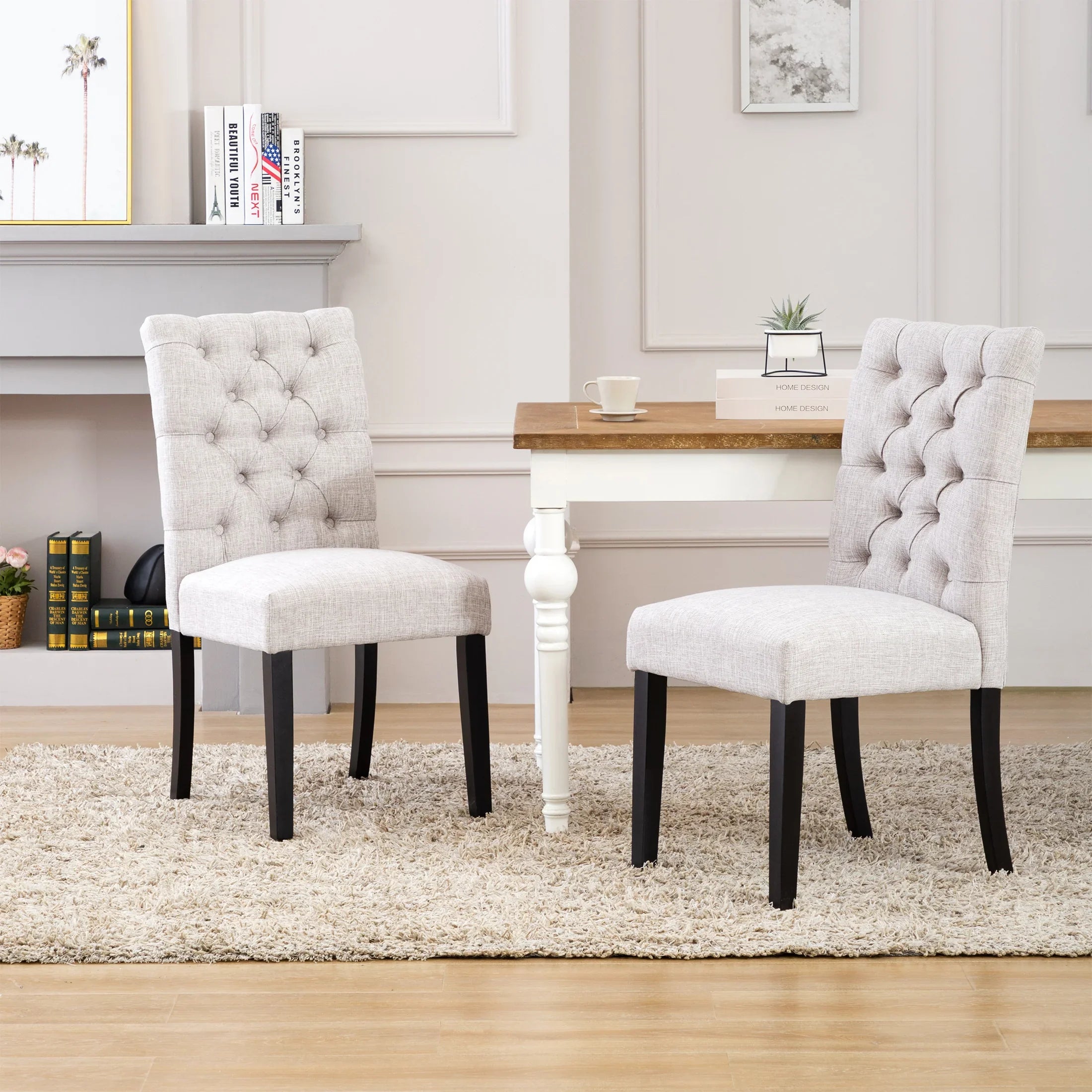 Bellmount Linen fabric tufted upholstered side chairs ( 2 piece set )