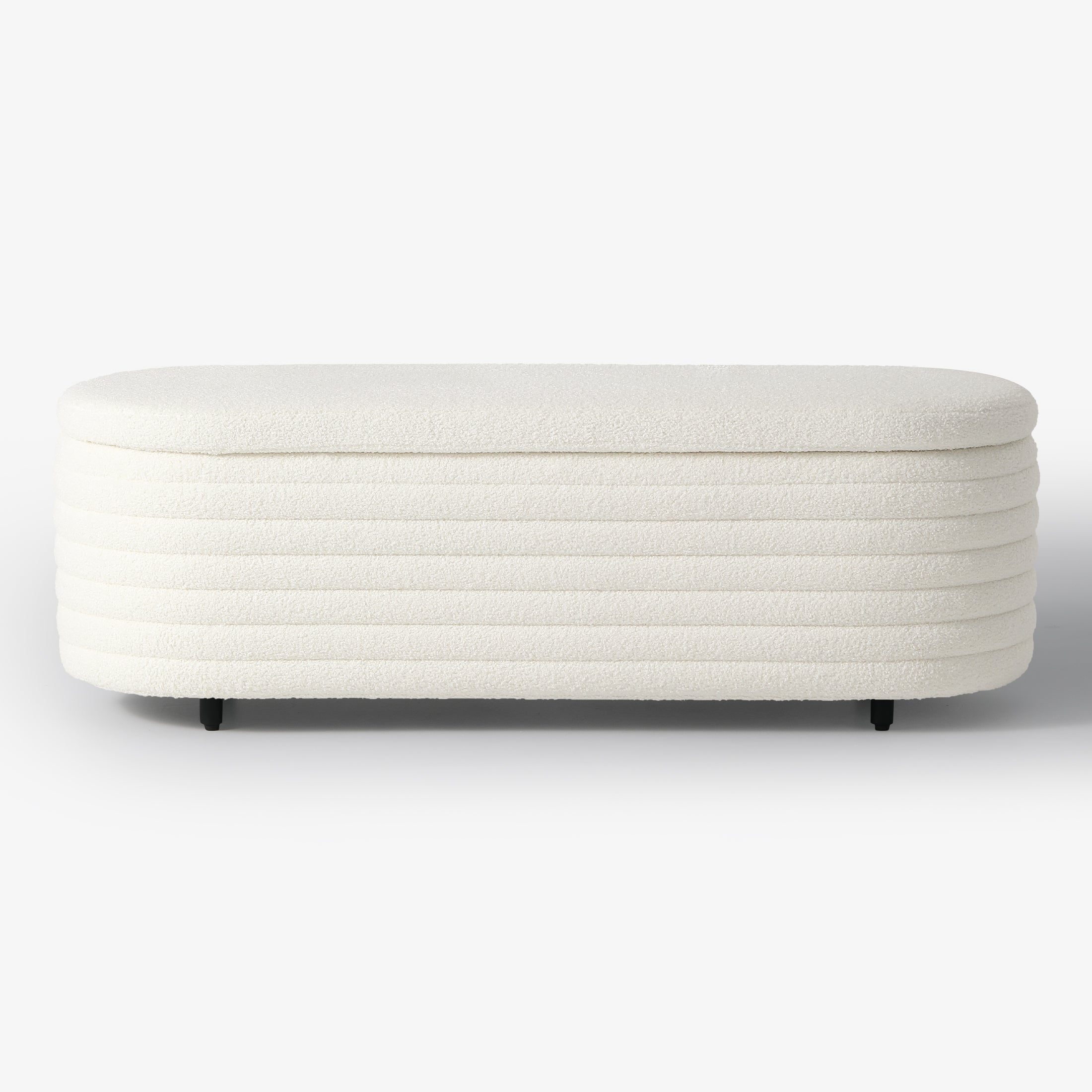 Celine 54" Wide Mid-Century Modern Upholstered Teddy Sherpa Tufted Oval Storage Ottoman Bench