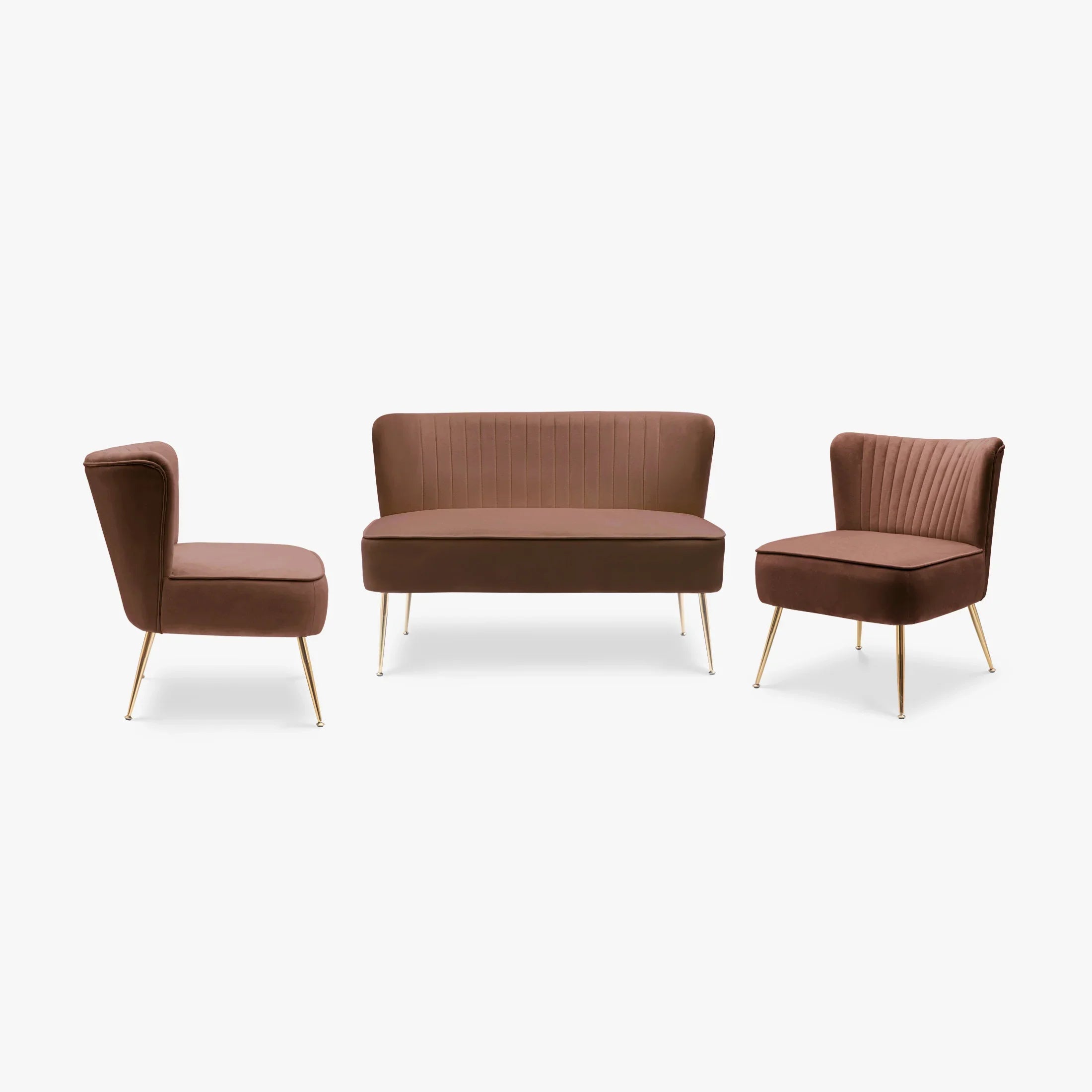 Alaia Mid Century Modern Tufted Velvet Loveseat Sofa and 25" Accent Chair 3-Piece Set