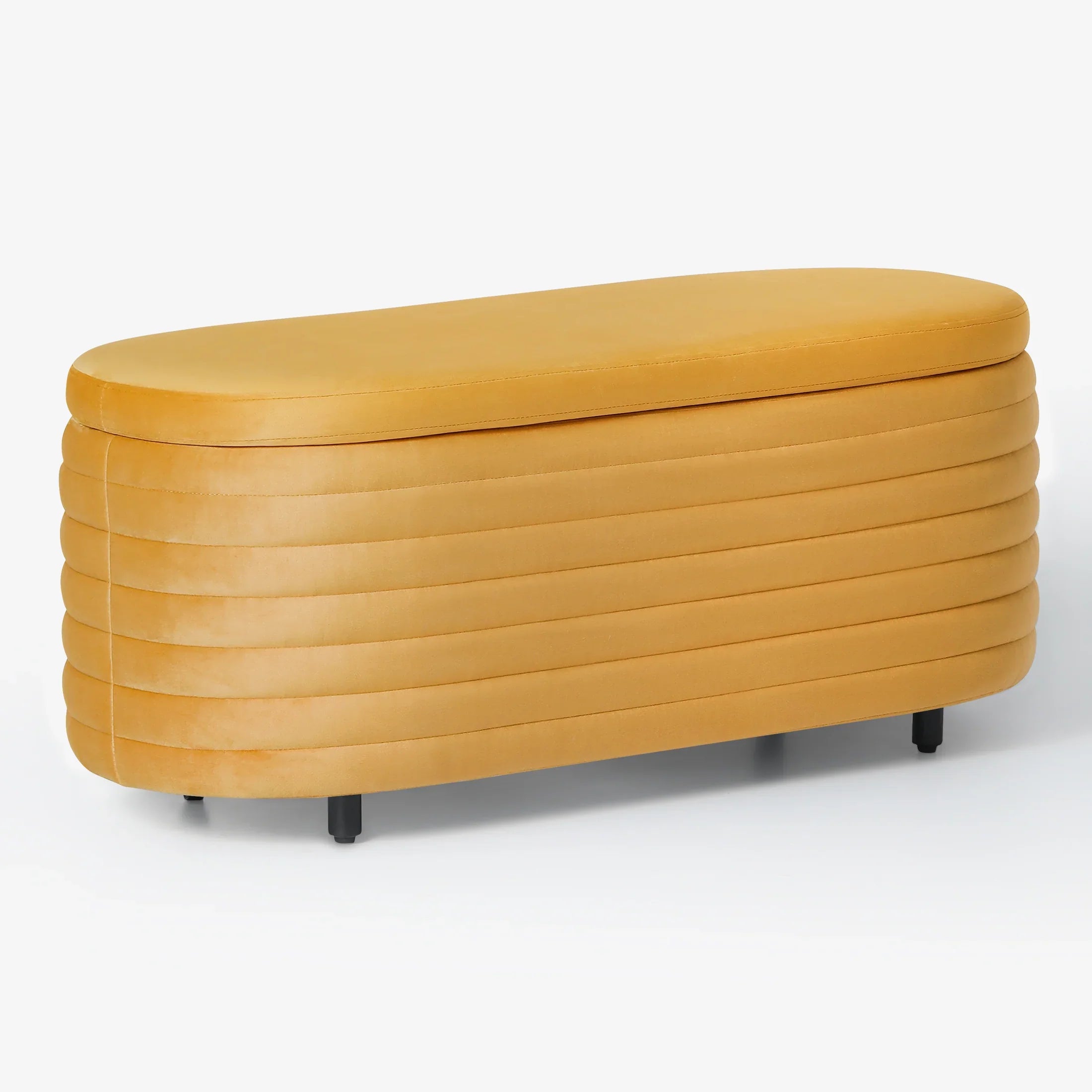 Alaia 42" Wide Mid-Century Modern Upholstered Velvet Tufted Oval Storage Ottoman Bench