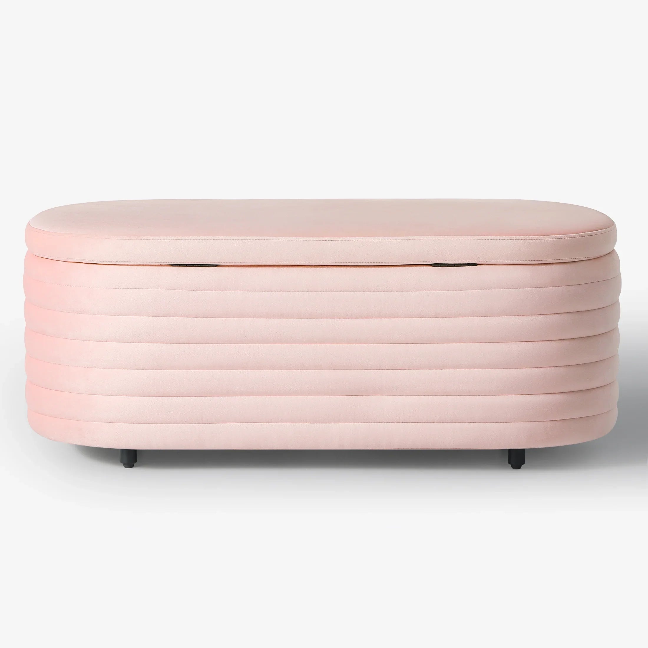 Alaia 42" Wide Mid-Century Modern Upholstered Velvet Tufted Oval Storage Ottoman Bench