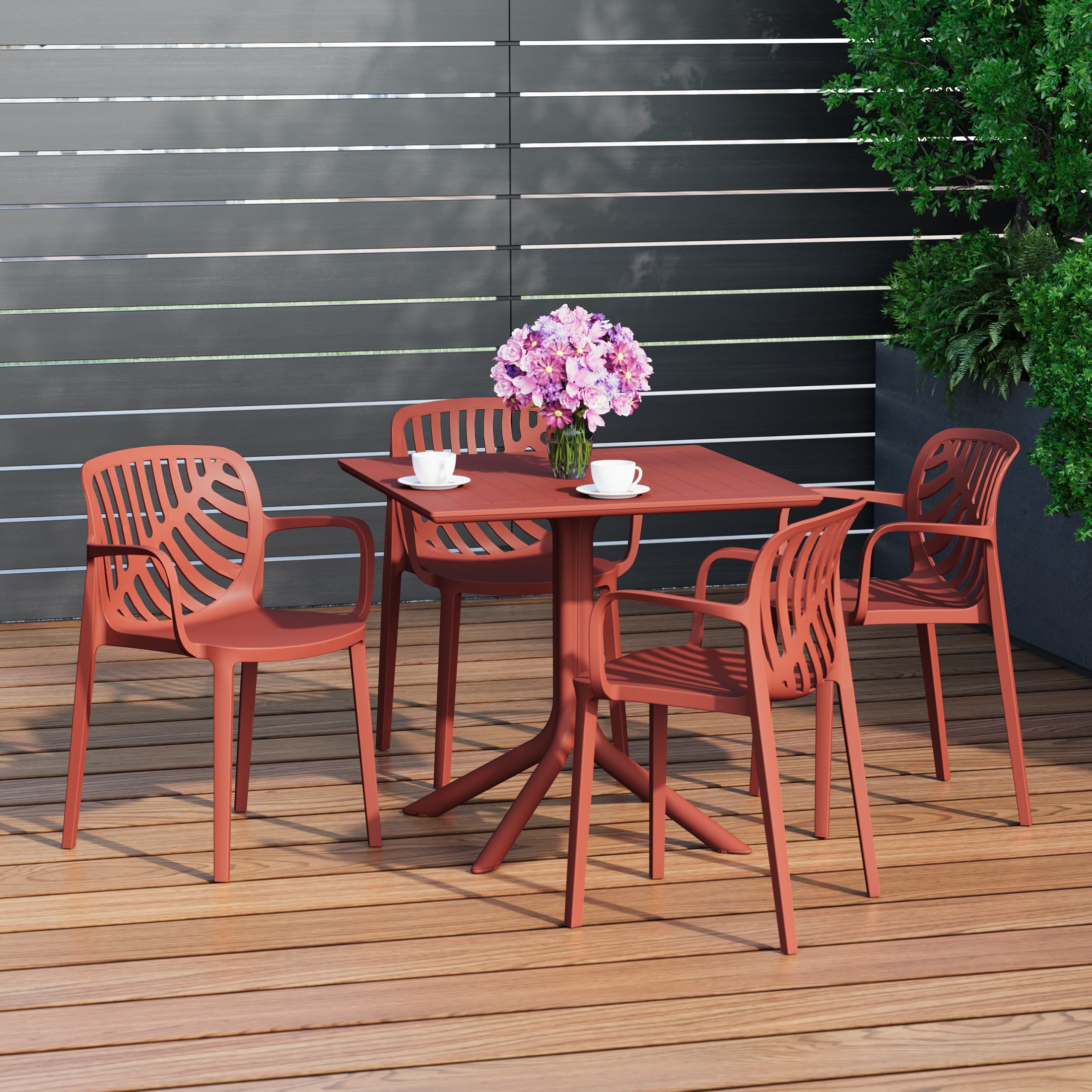 Sunshine 5-Piece Outdoor Square Patio Dining Table Set with Stackable Patio Dining Chairs