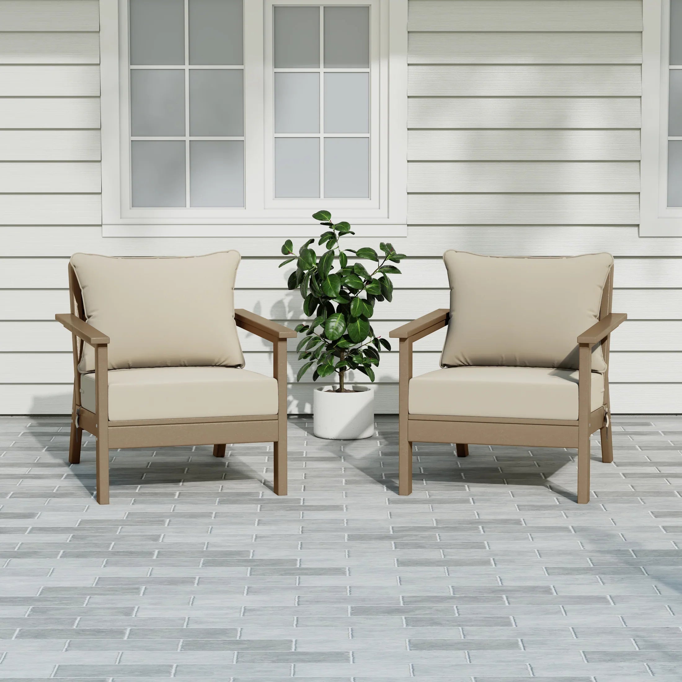 Portsmouth Outdoor Modern HDPE Patio Club Chairs with Deep Seat Cushions (Set of 2)