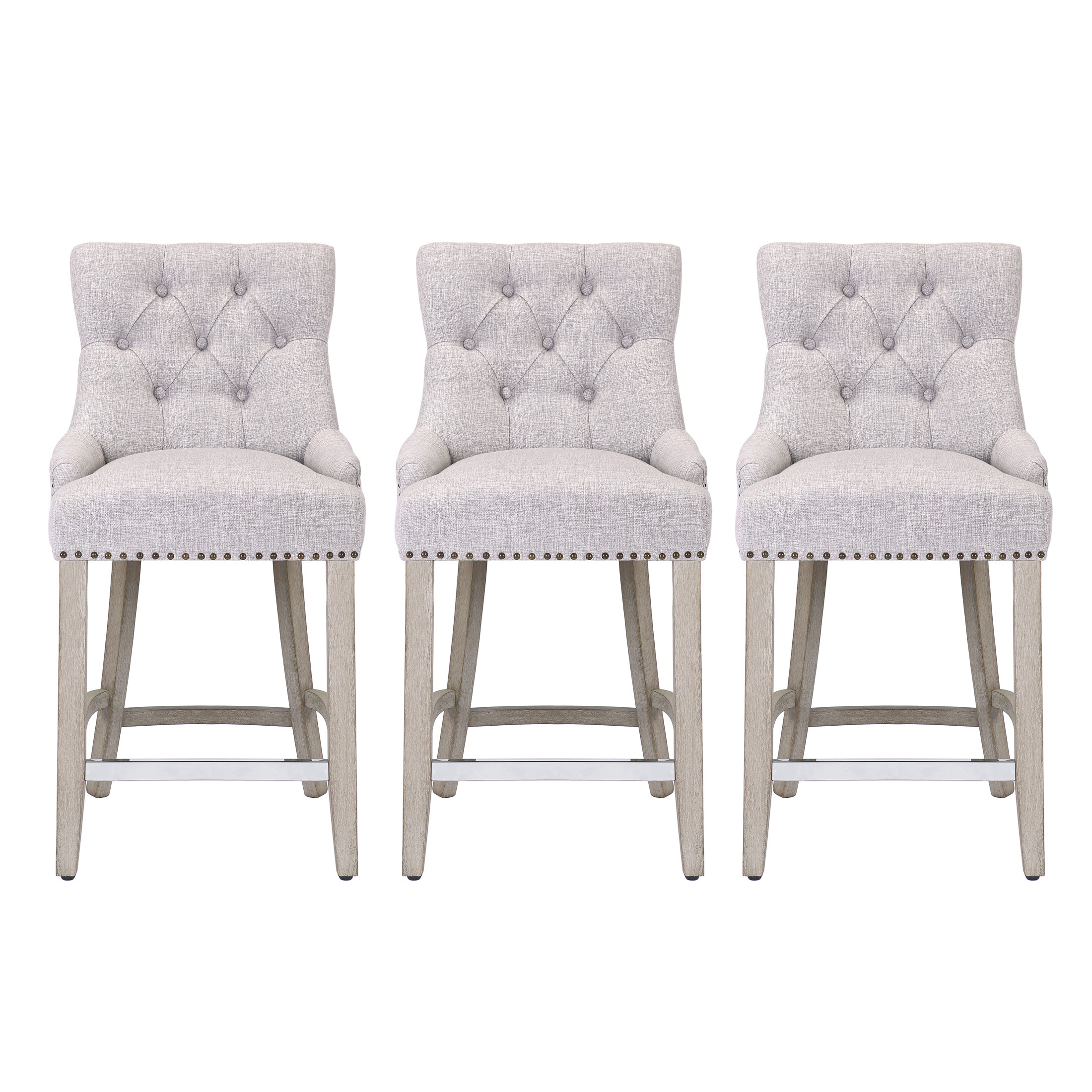 Bellmount 24" Upholstered Wood Bar Stool with Tufted Back (Set of 3)