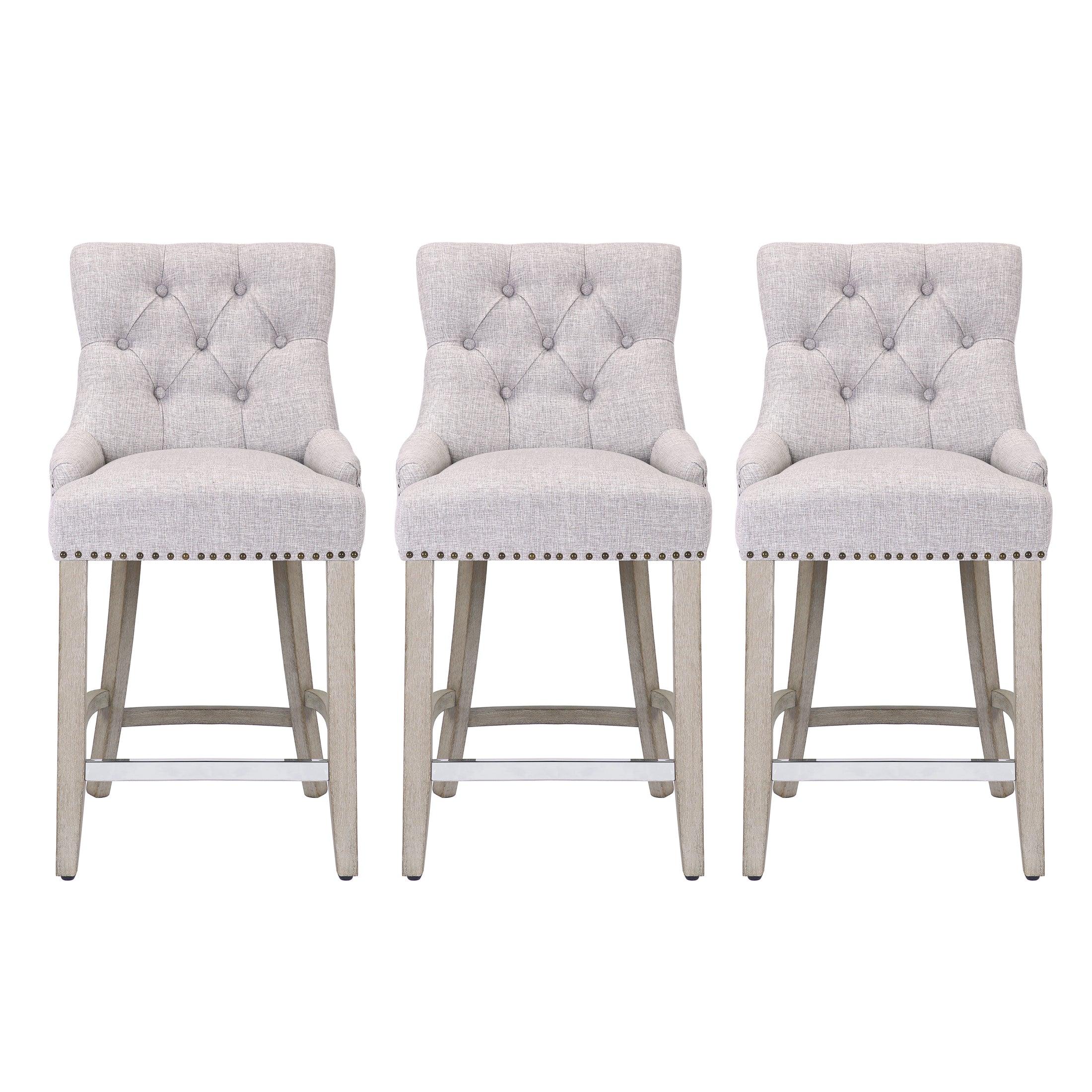 Bellmount 24" Upholstered Wood Bar Stool with Tufted Back (Set of 3)