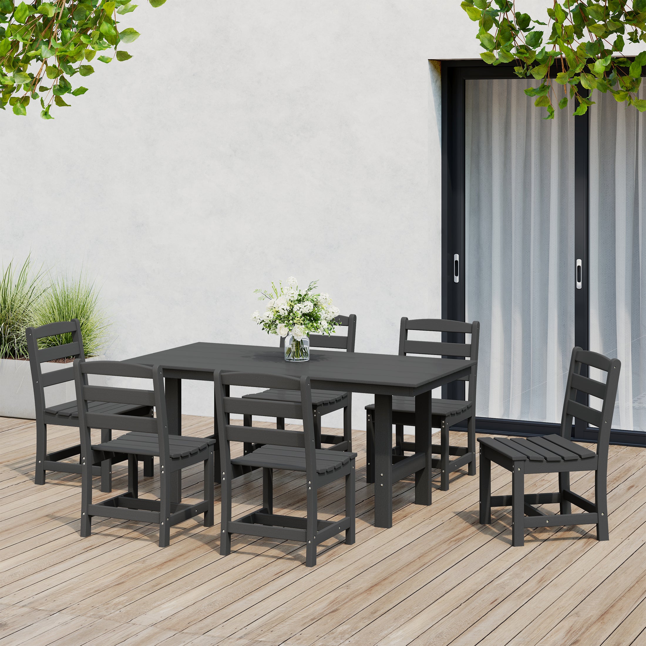 Palms 7-Piece HDPE Outdoor Rectangular Patio Dining Table Set with Side Chairs