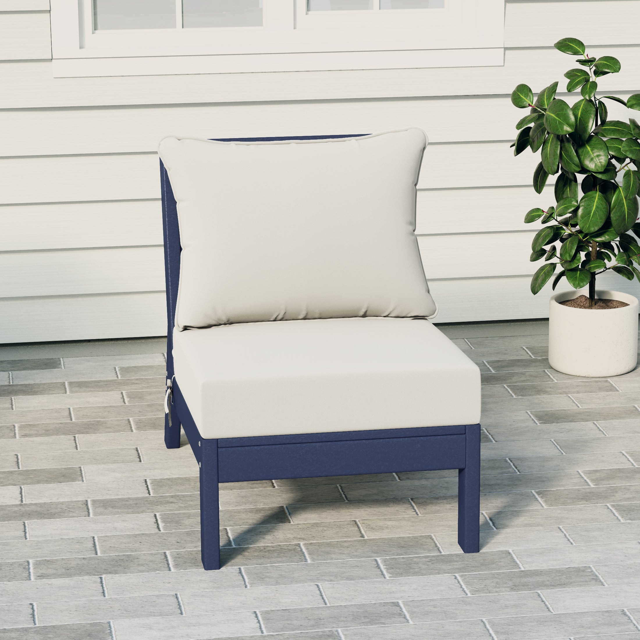 Portsmouth Outdoor HDPE Deep Seating Modular Armless Patio Chair with Patio Cushions