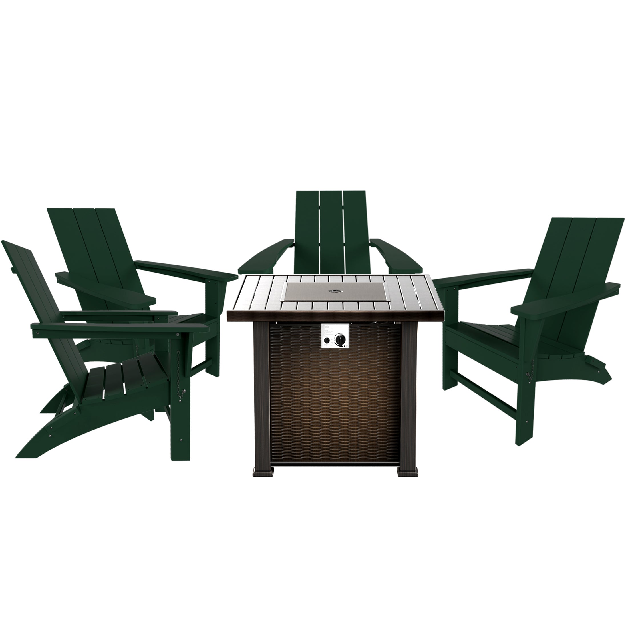 Palms Modern Folding Poly Adirondack Chair With Square Fire Pit Table
