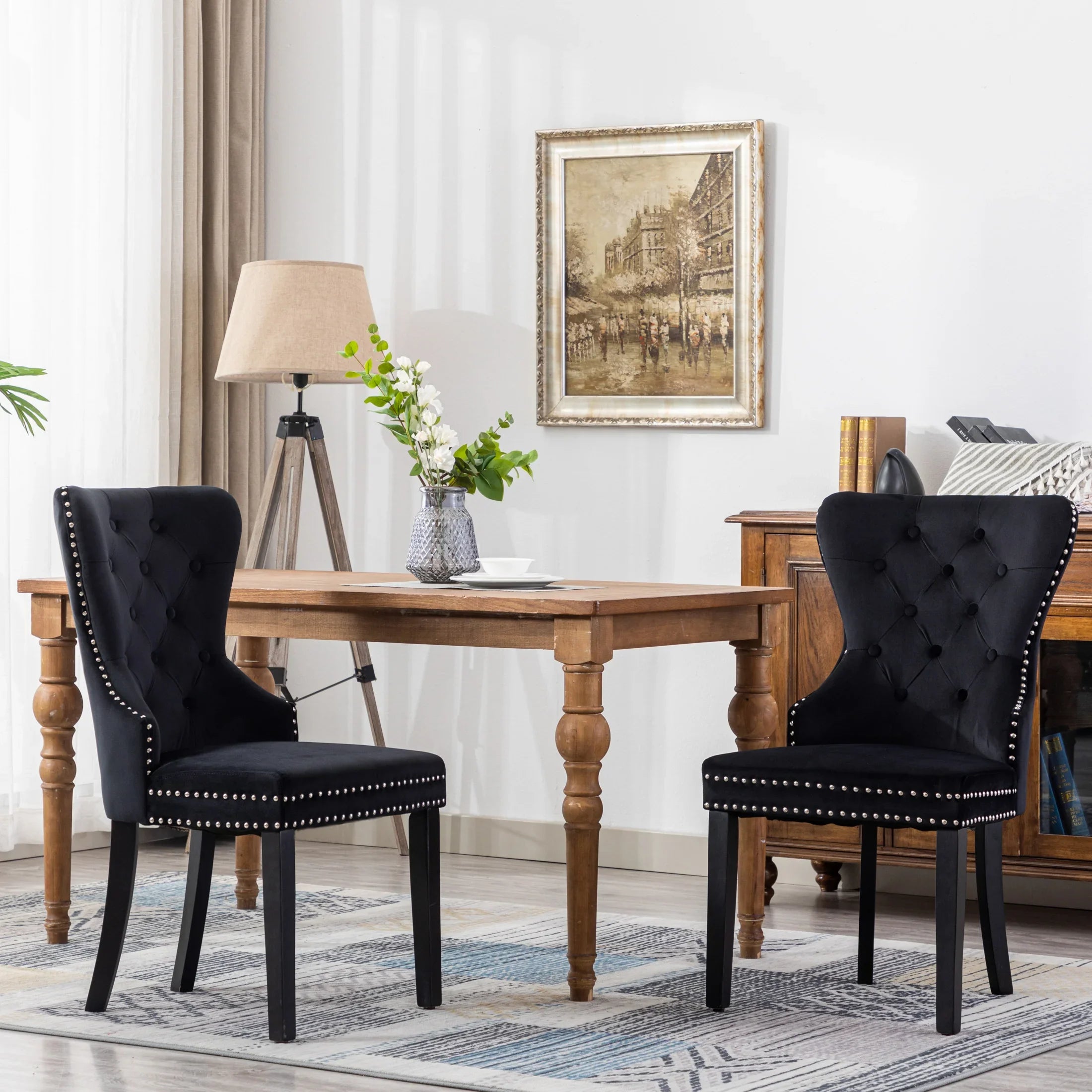 Hank Velvet Upholstered Tufted Dining Chairs (Set of 2)