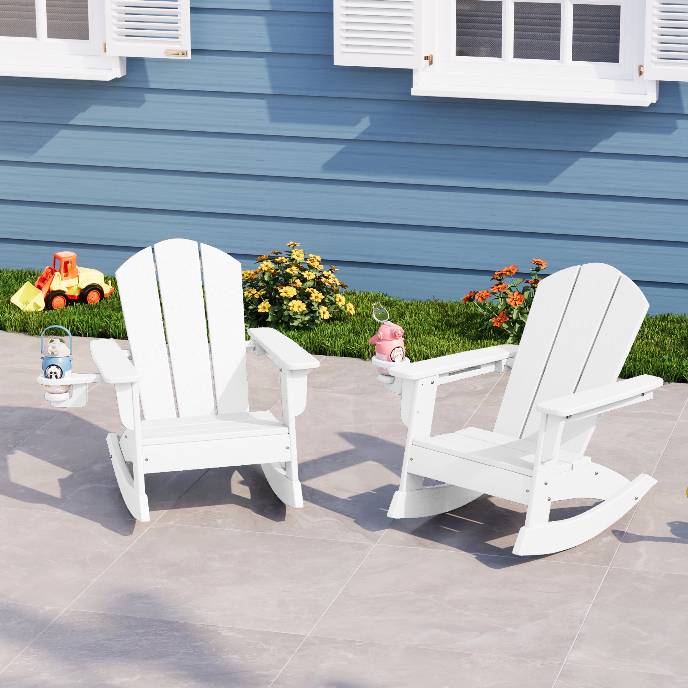 Paradise Outdoor HDPE Plastic Preschool Toddler Classic Adirondack Rocking Chairs (Set of 2)