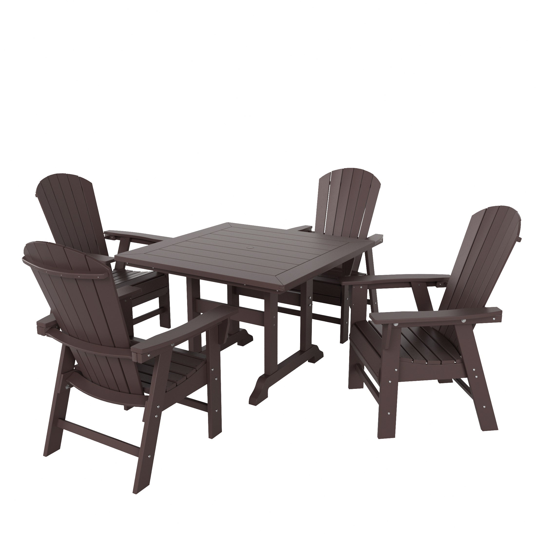 Portside 5 Piece Outdoor Patio Dining Square Table and Shell Back Armchair Set