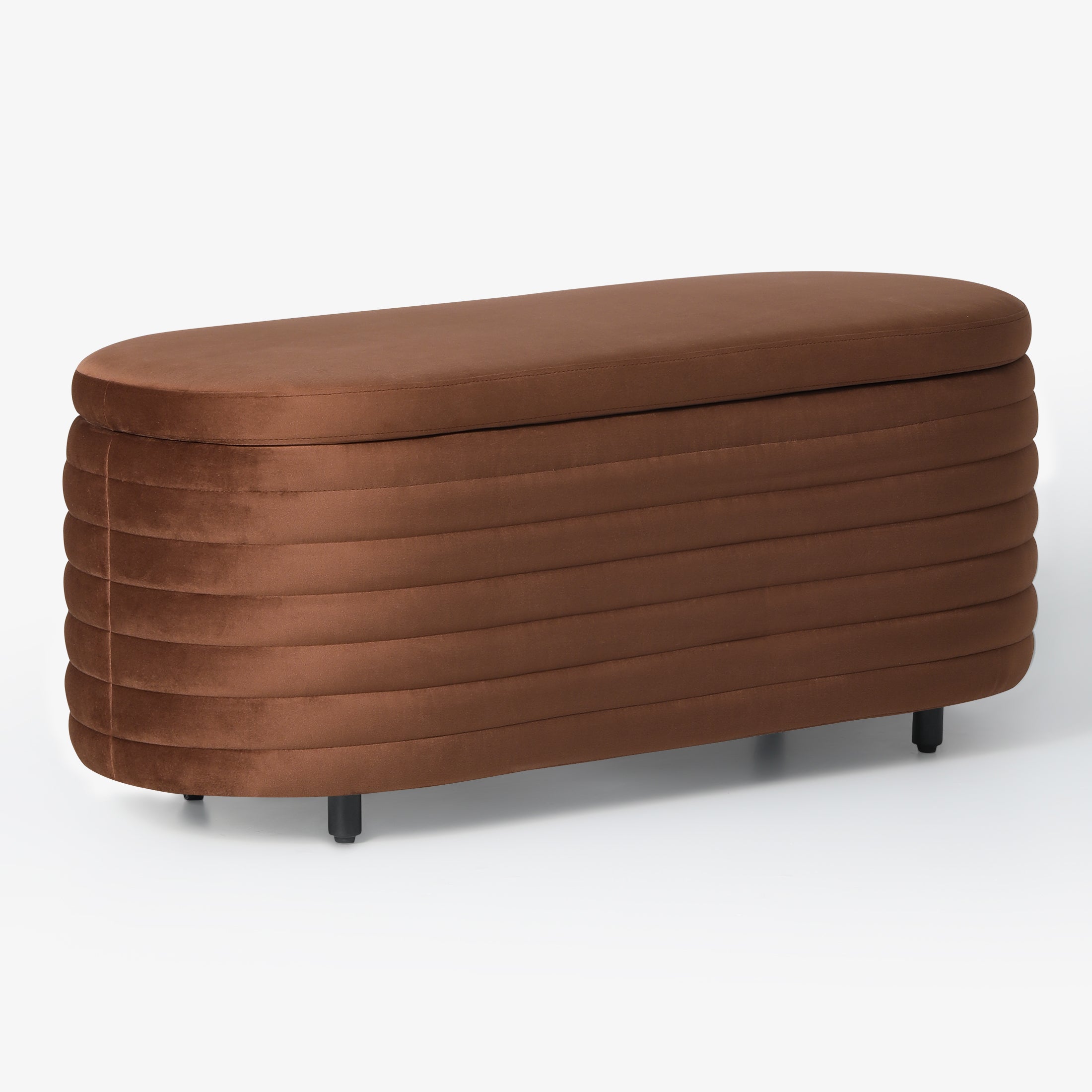 Alaia 42" Wide Mid-Century Modern Upholstered Velvet Tufted Oval Storage Ottoman Bench