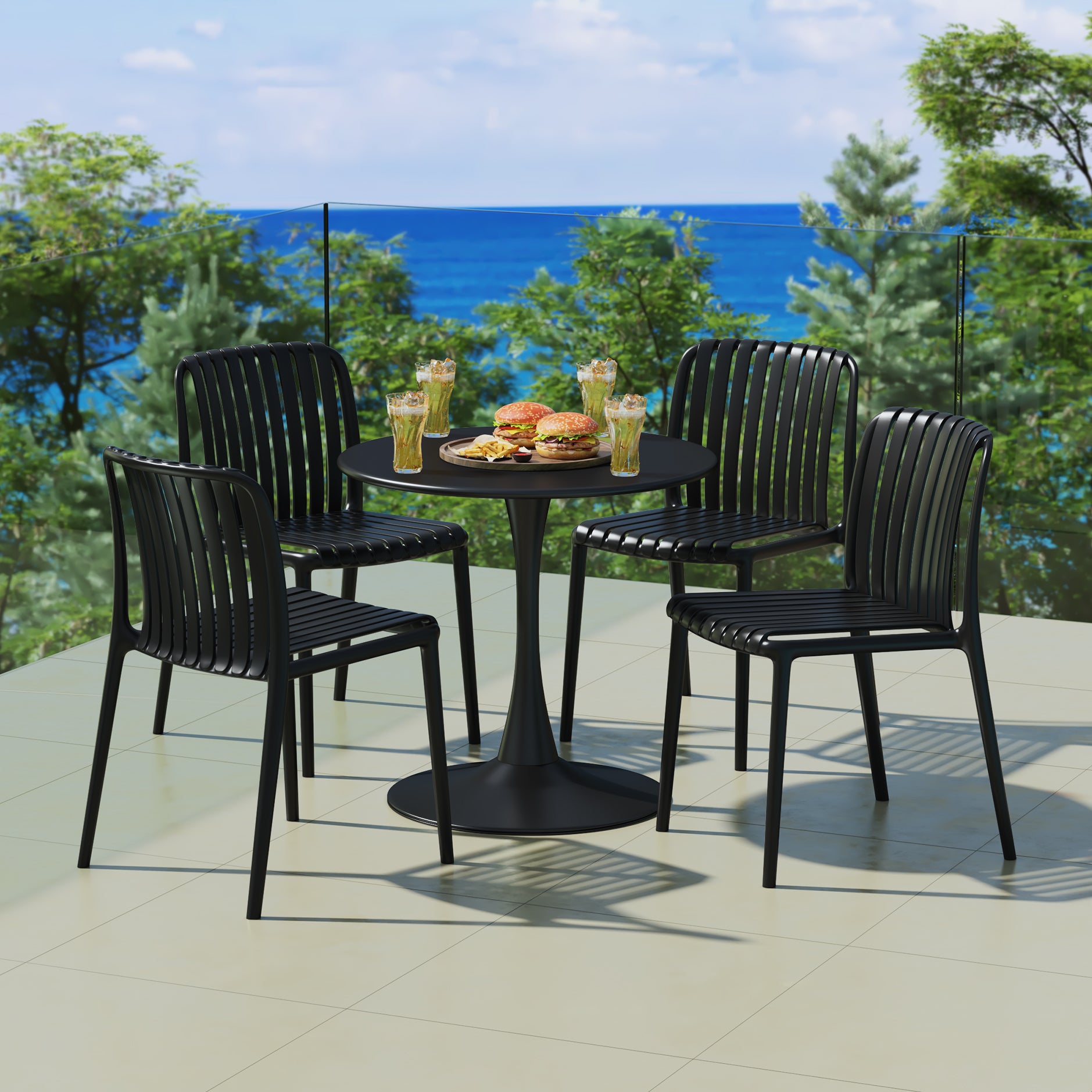 Sunshine 5-Piece Outdoor Metal Dining Table Set And Stackable Resin Patio Chairs