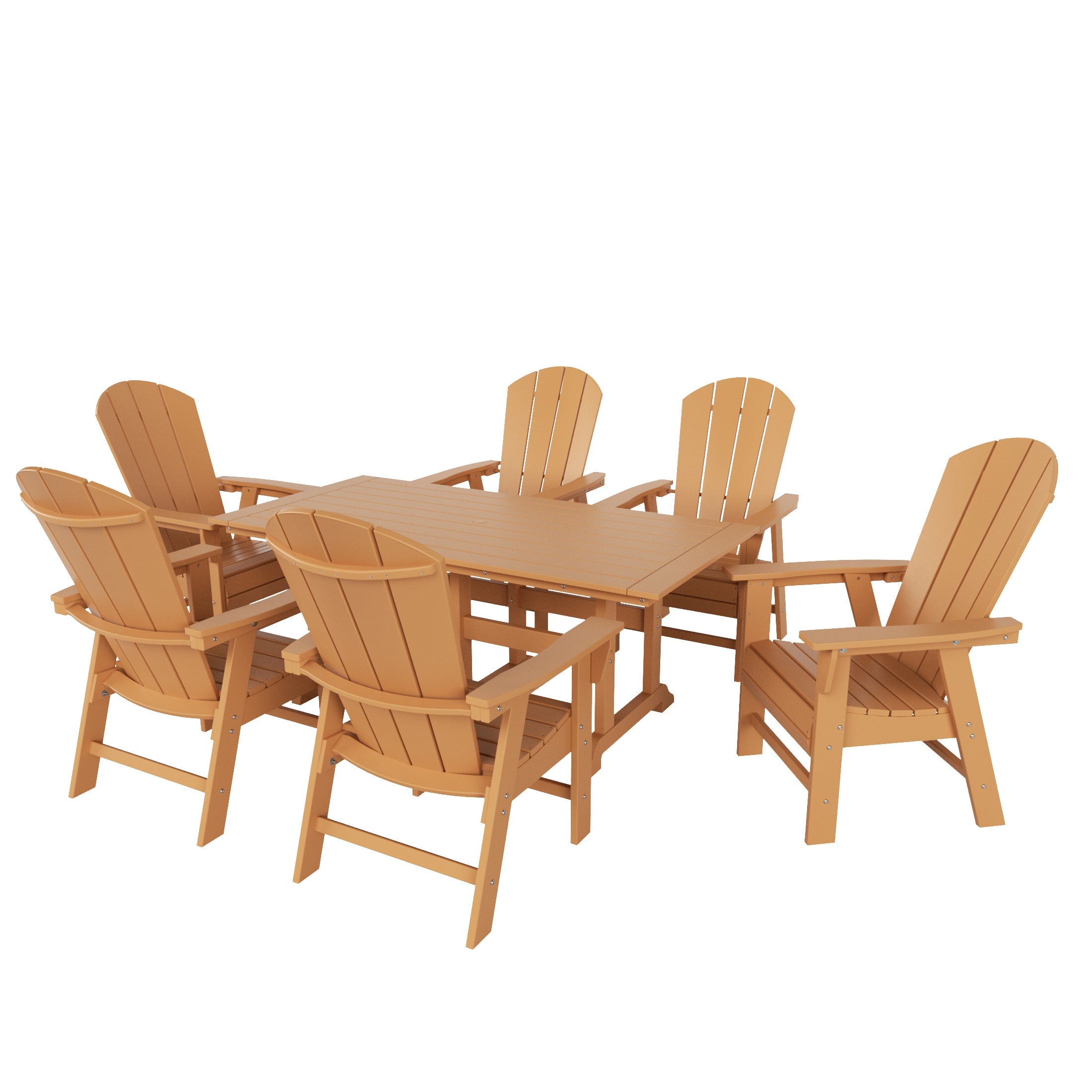 Paradise 7 Piece Outdoor Patio Dining Table and Adirondack Armchair Set
