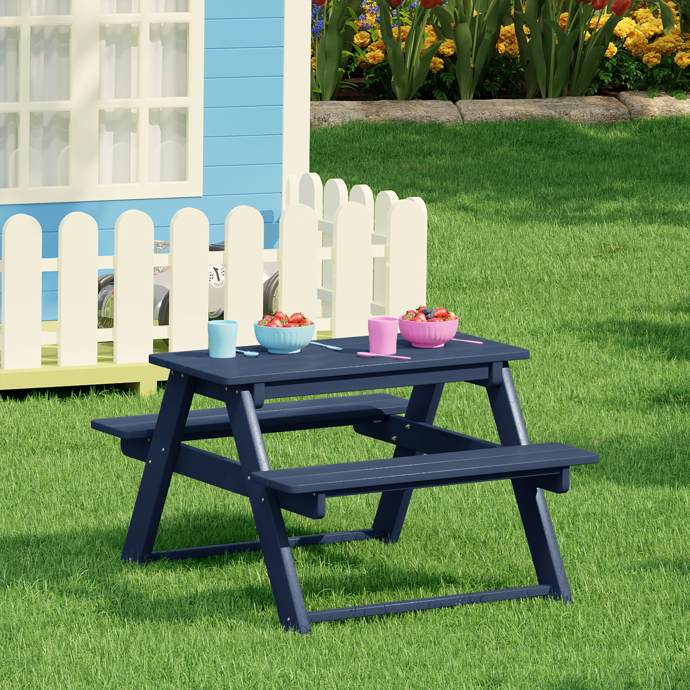 Paradise Outdoor Patio Kids HDPE Plastic Picnic Bench Table