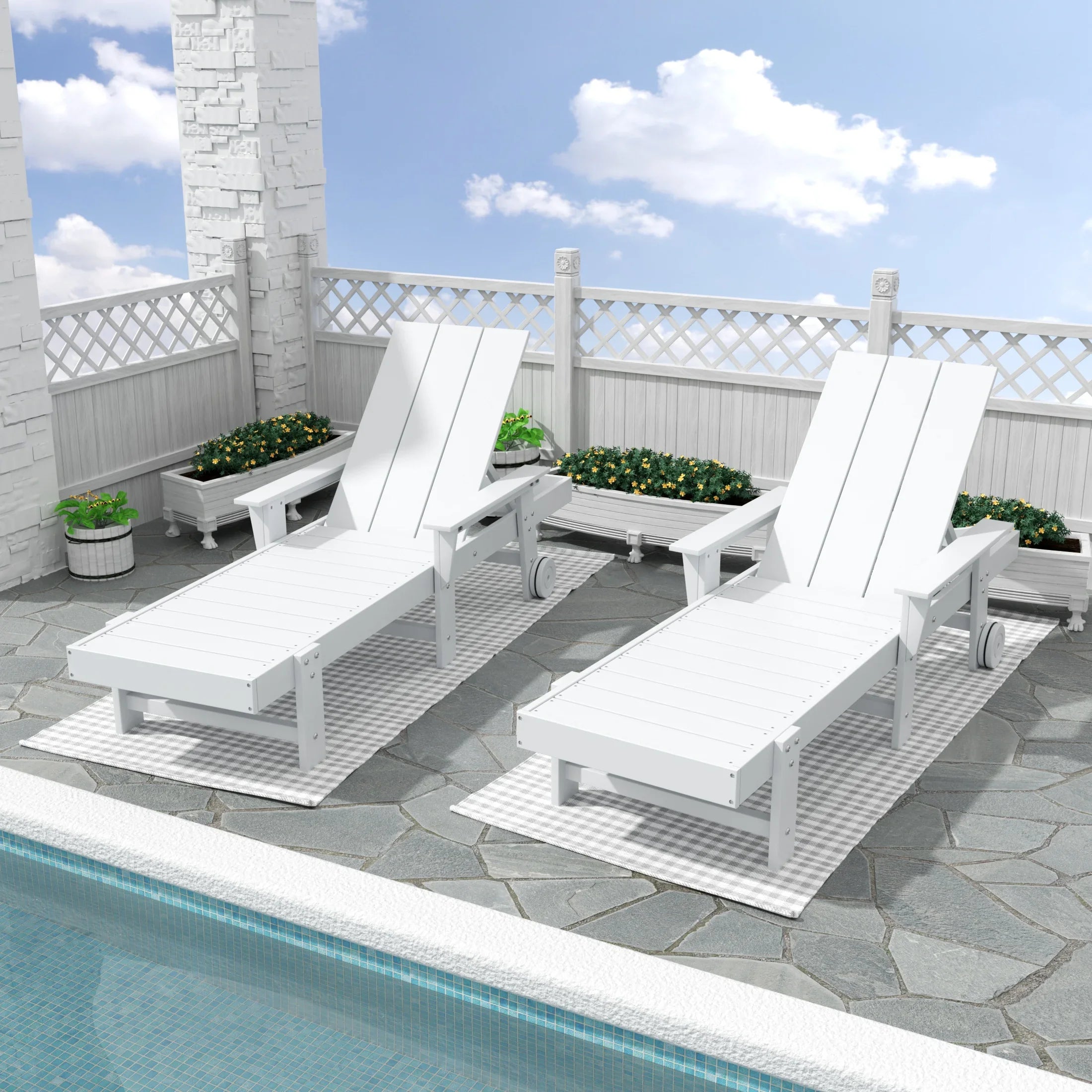 Palms 2 Piece Reclining Chaise Lounge With Arms & Wheels