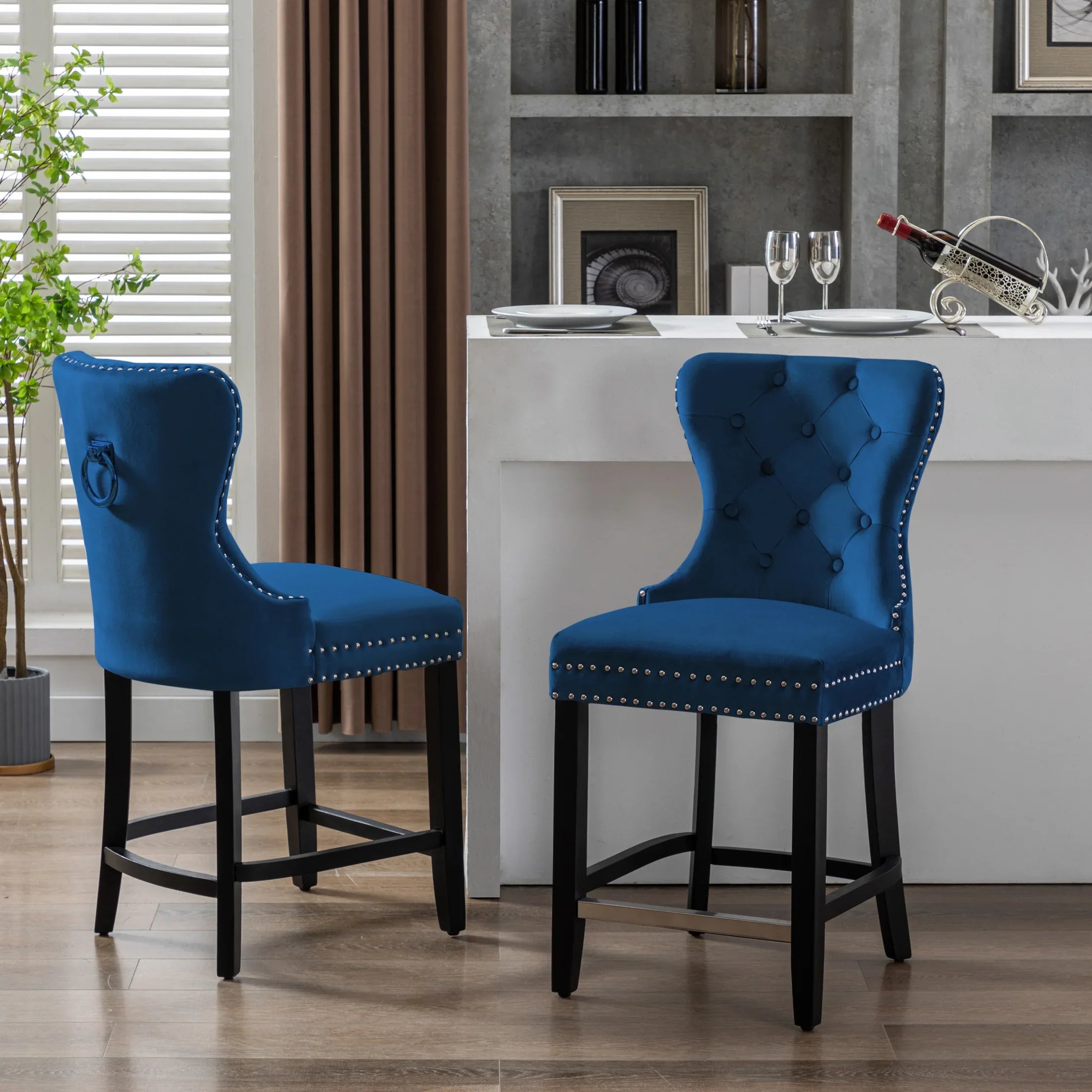 Hank 24" Tufted Velvet Counter Stool (Set of 2), Black