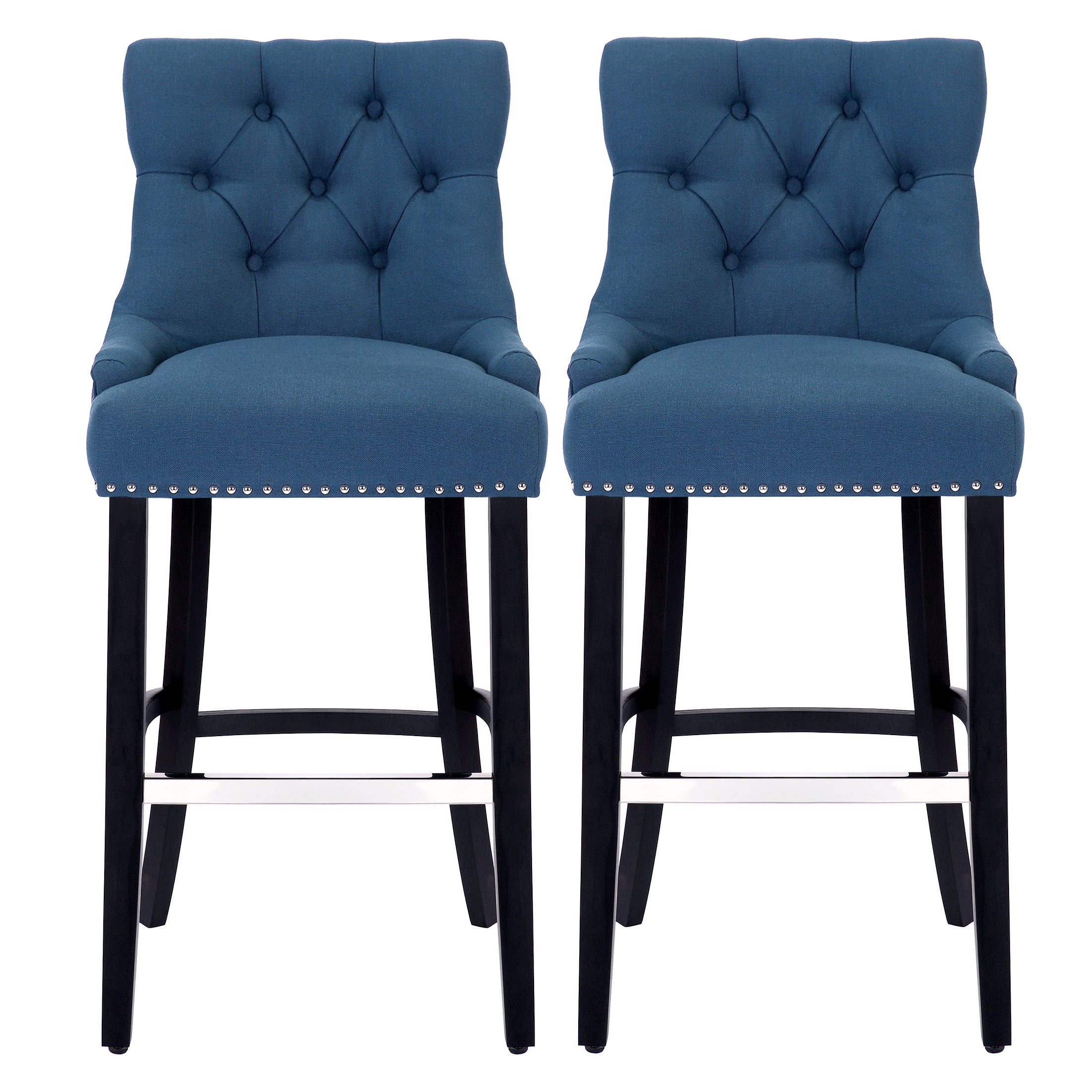 Bellmount 29" Upholstered Wood Bar Stool with Tufted Back (Set of 2)