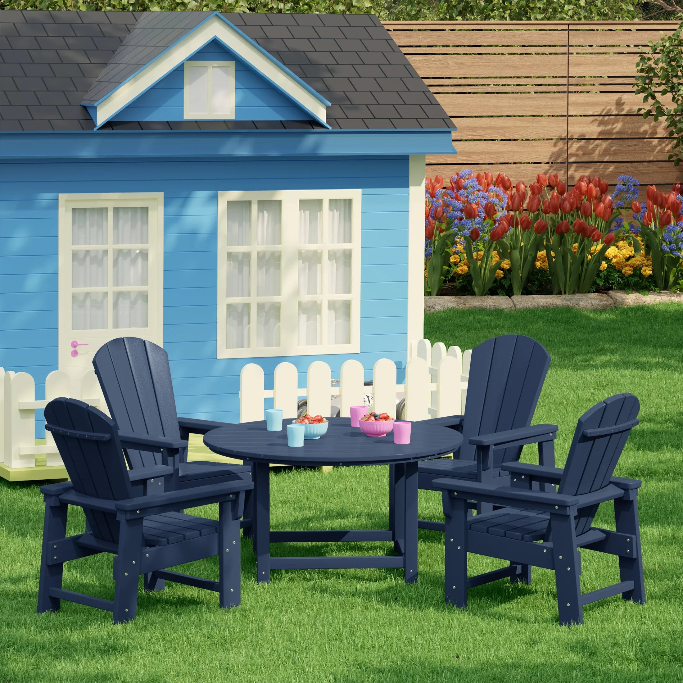 Paradise Kids 5-Piece HDPE Outdoor Patio Round Dining Table and Chairs Set