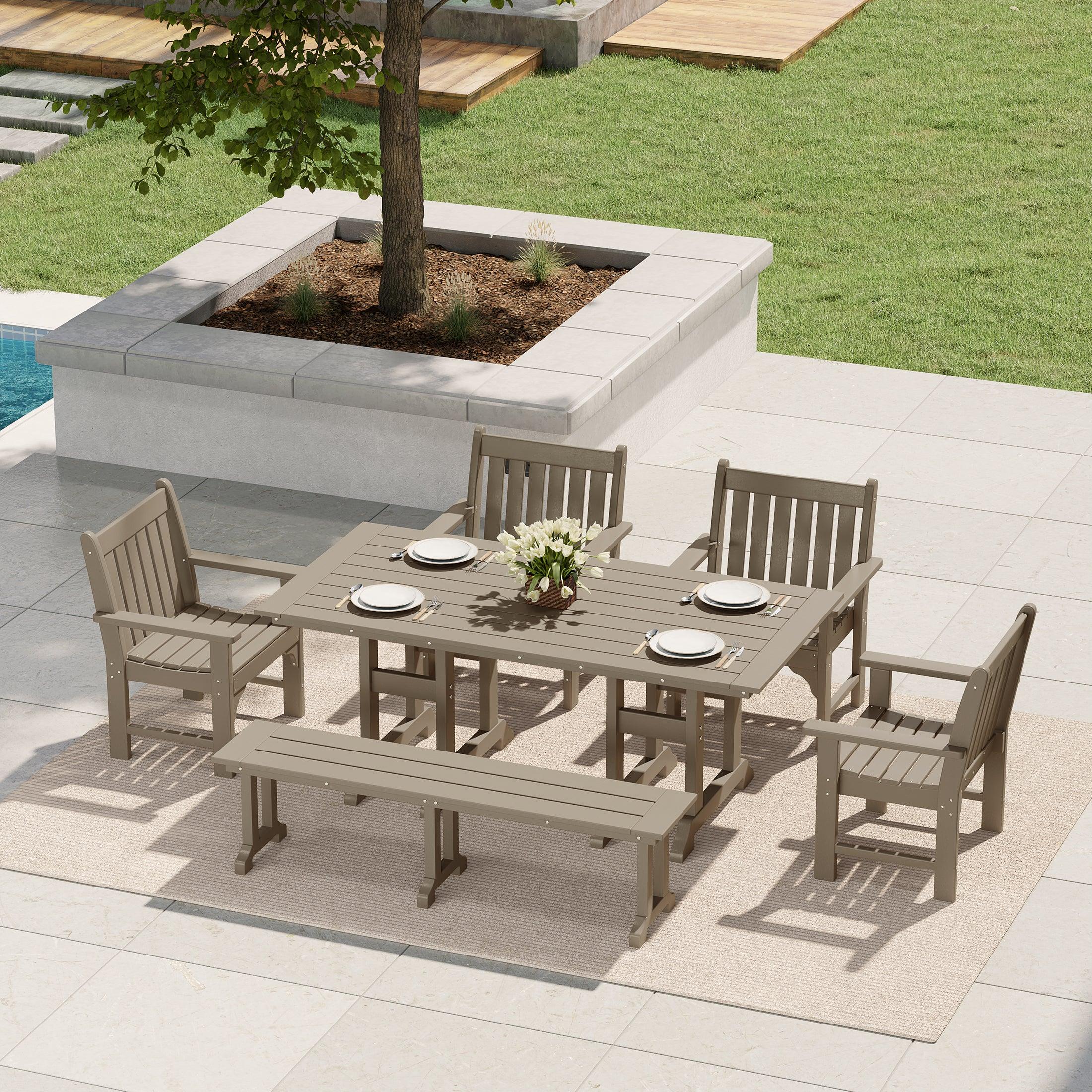 Paradise 6-Piece HDPE Outdoor Rectangle Dining Patio Table and Chairs Set