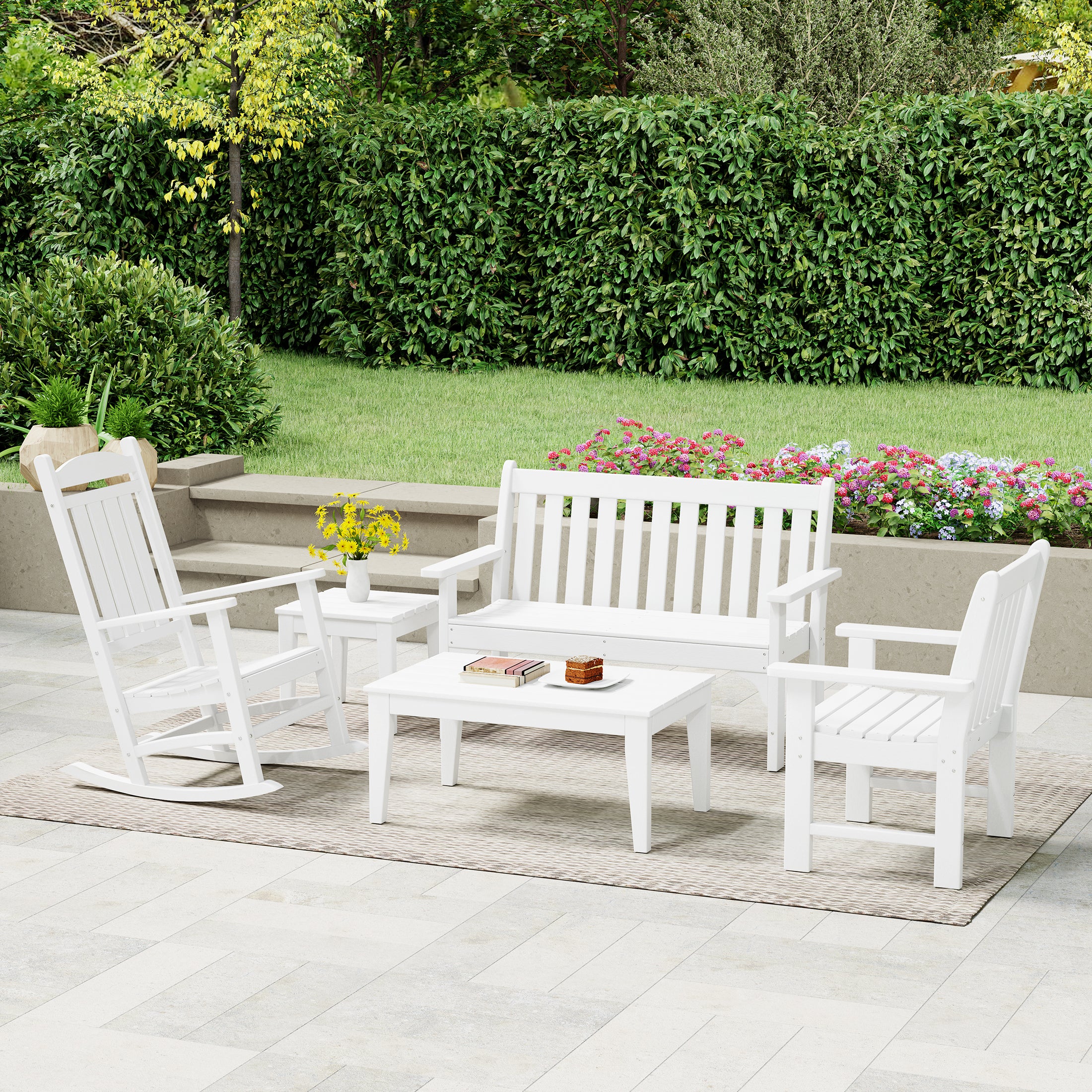 Paradise 5-Piece HDPE Outdoor Patio Furniture Couch and Rocking Chair Set