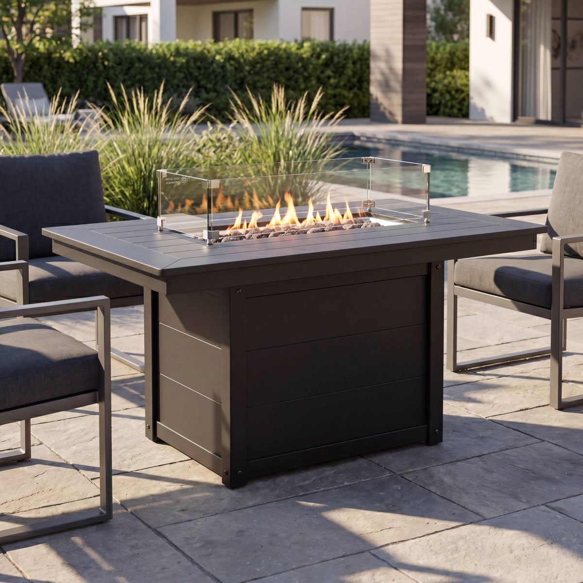Sol 46" Modern Outdoor 55,000 BTU Patio Gas Propane Rectangle Deck Fire Pit Table