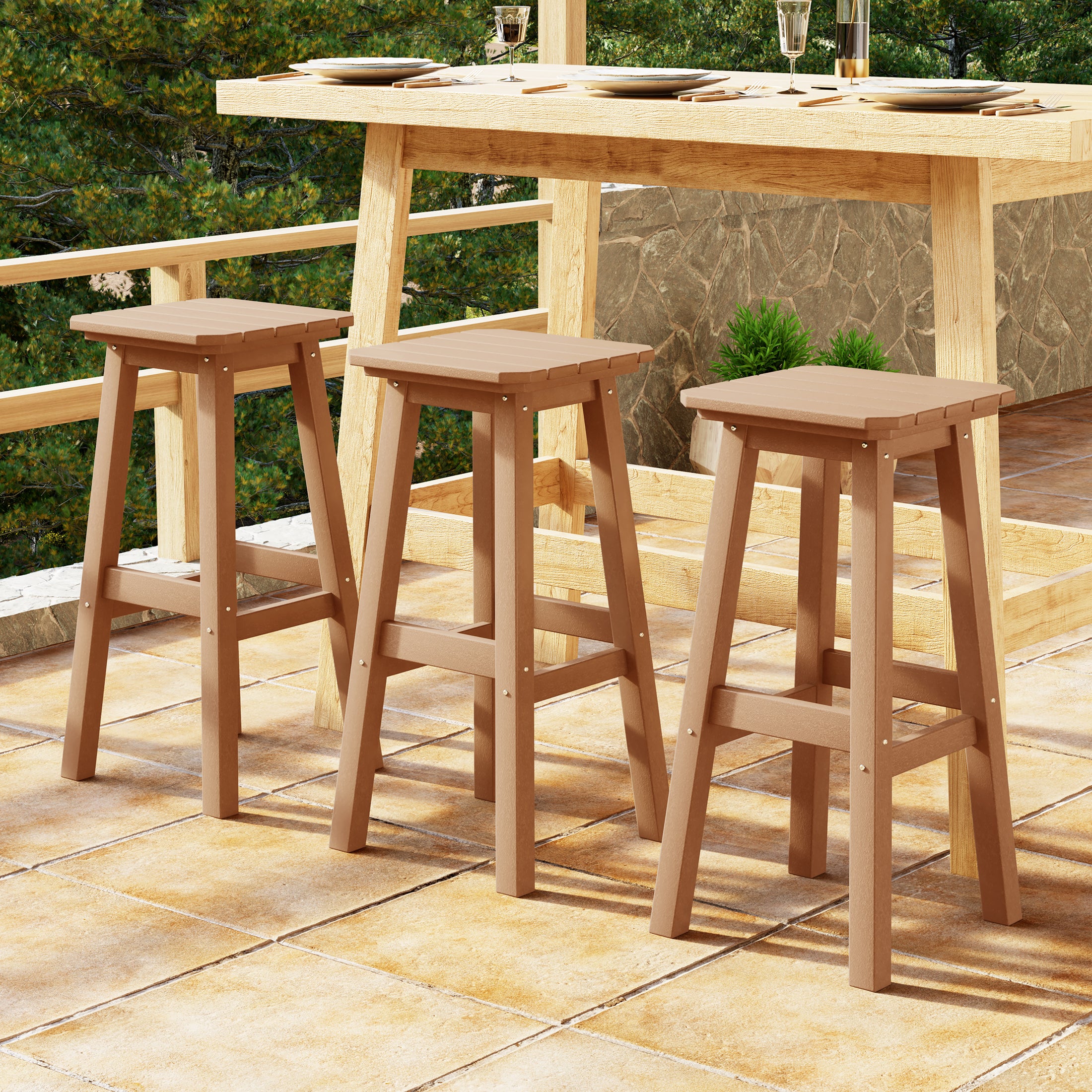 Paradise 29" HDPE Outdoor Patio Square Bar Stools (Set of 3)