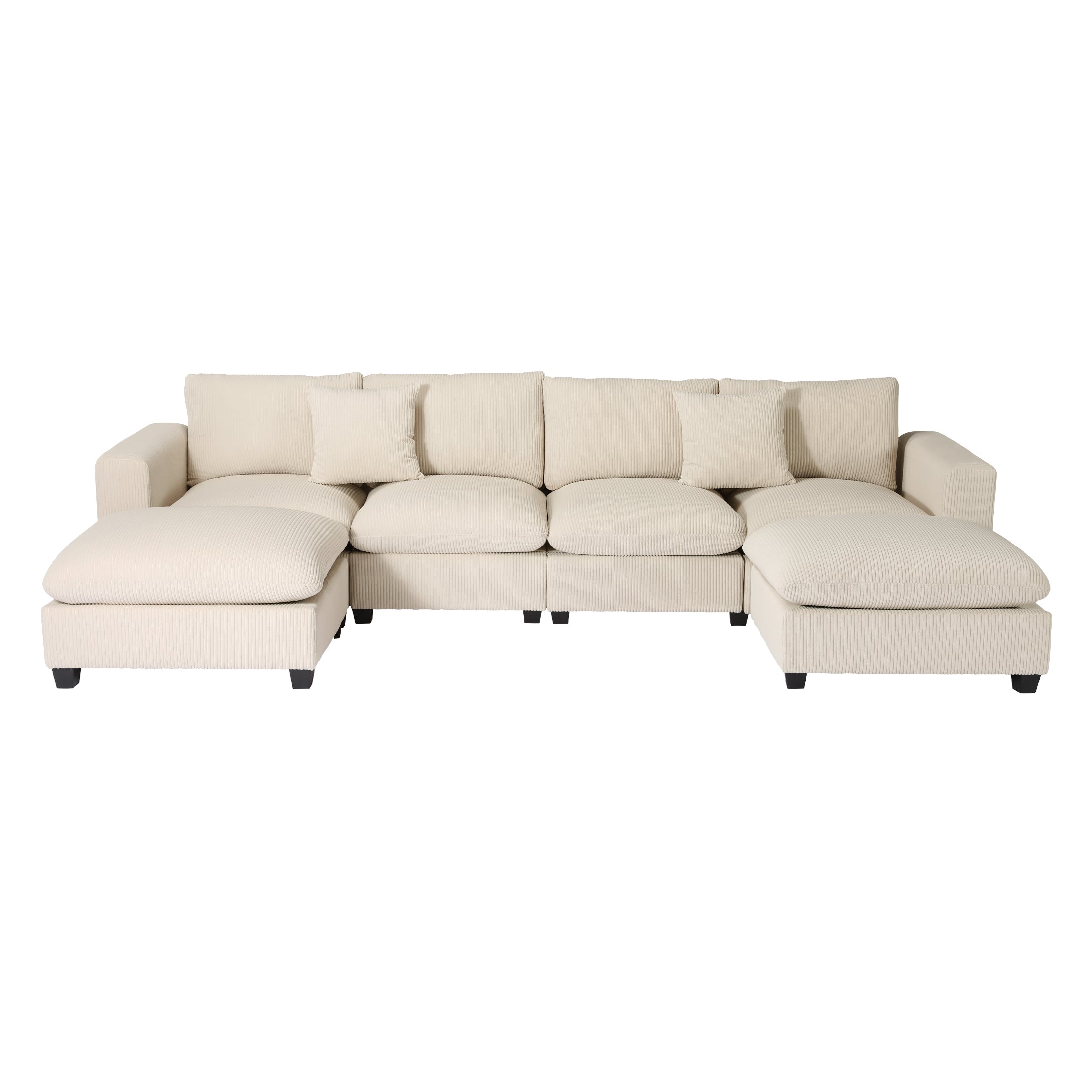 Ava 128" Corduroy Modular U-Shaped Sectional Couch and Chaise With USB/Type-C Ports and Side Pockets