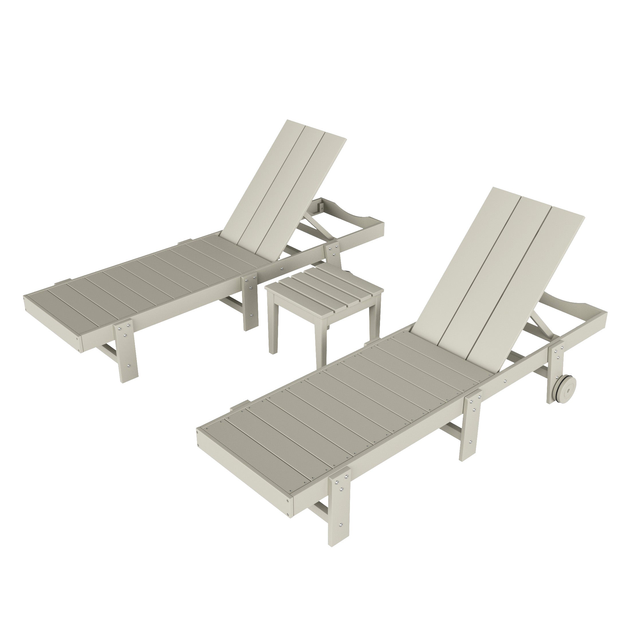 Palms 3 Piece Modern Poly Reclining Chaise Lounge With Wheels
