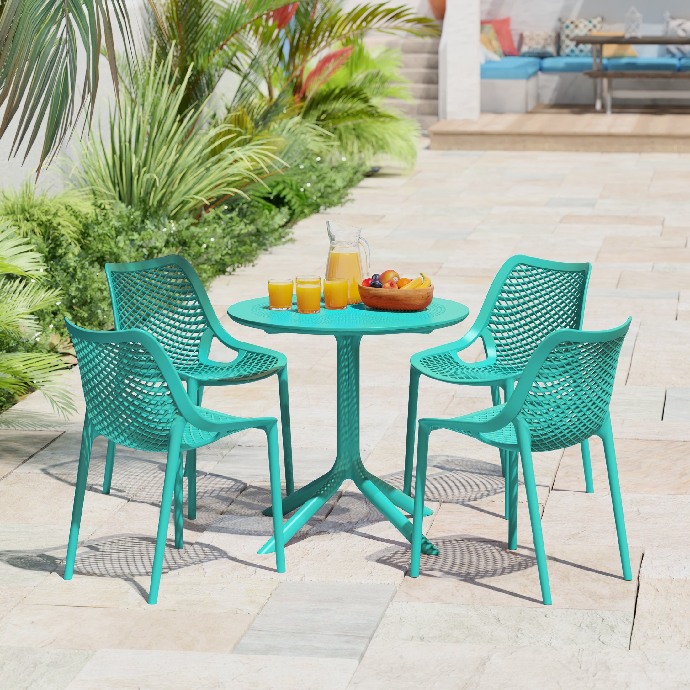 Sunshine 5-Piece Modern Round Patio Dining Table Set with Stackable Patio Dining Chairs