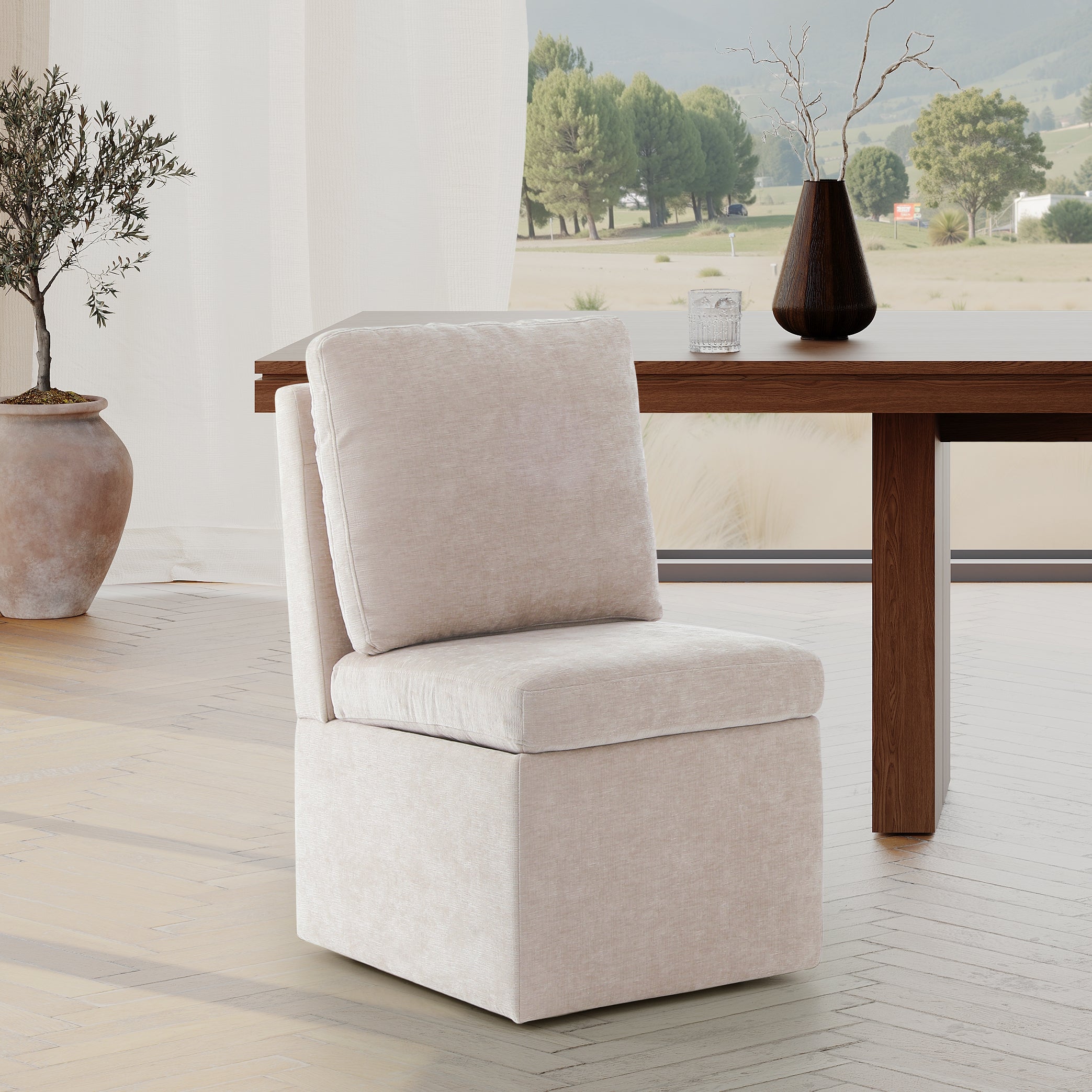 Danburry Modern Upholstered Chenille Armless Dining Chairs With Casters