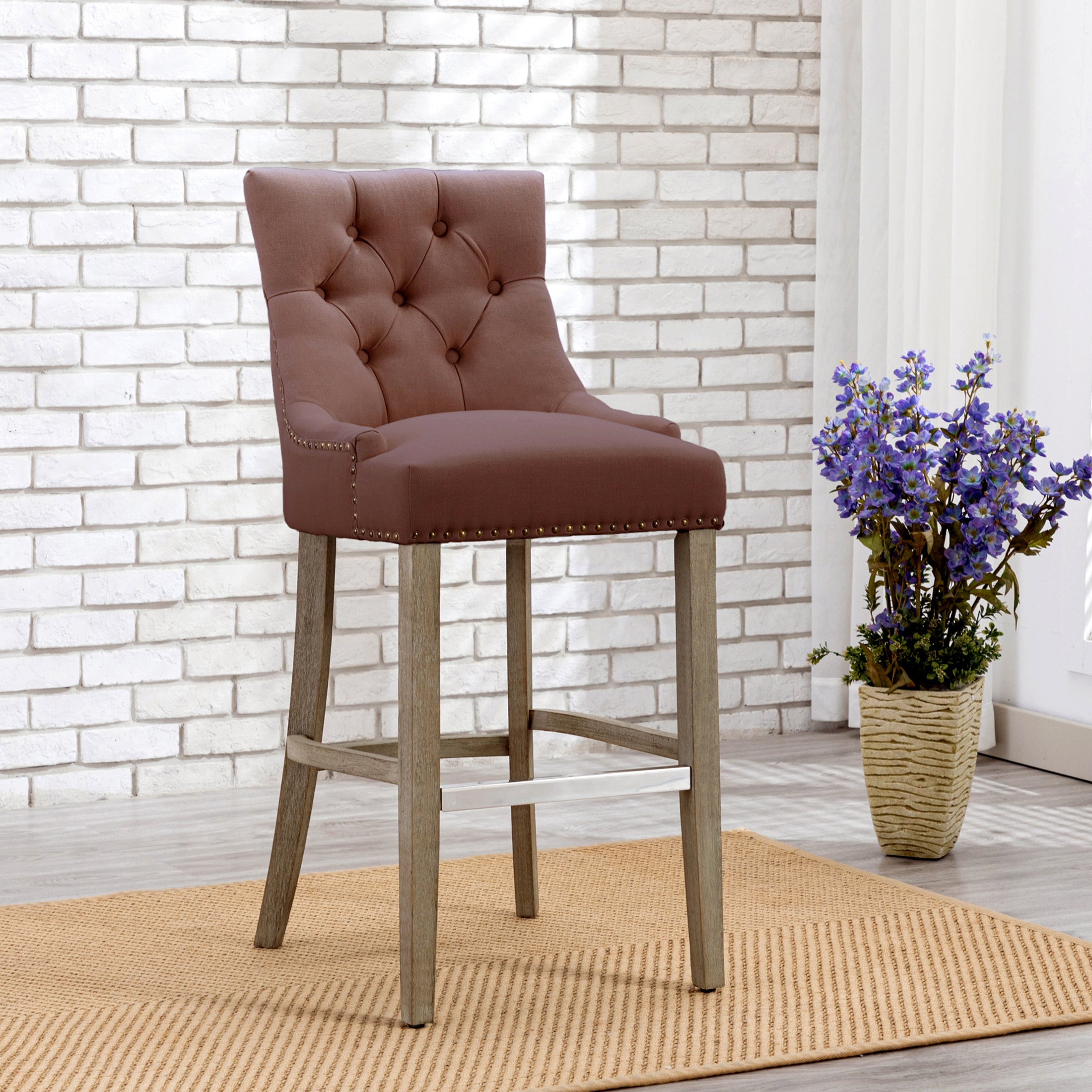 Bellmount 29" Upholstered Wood Bar Stool with Tufted Back