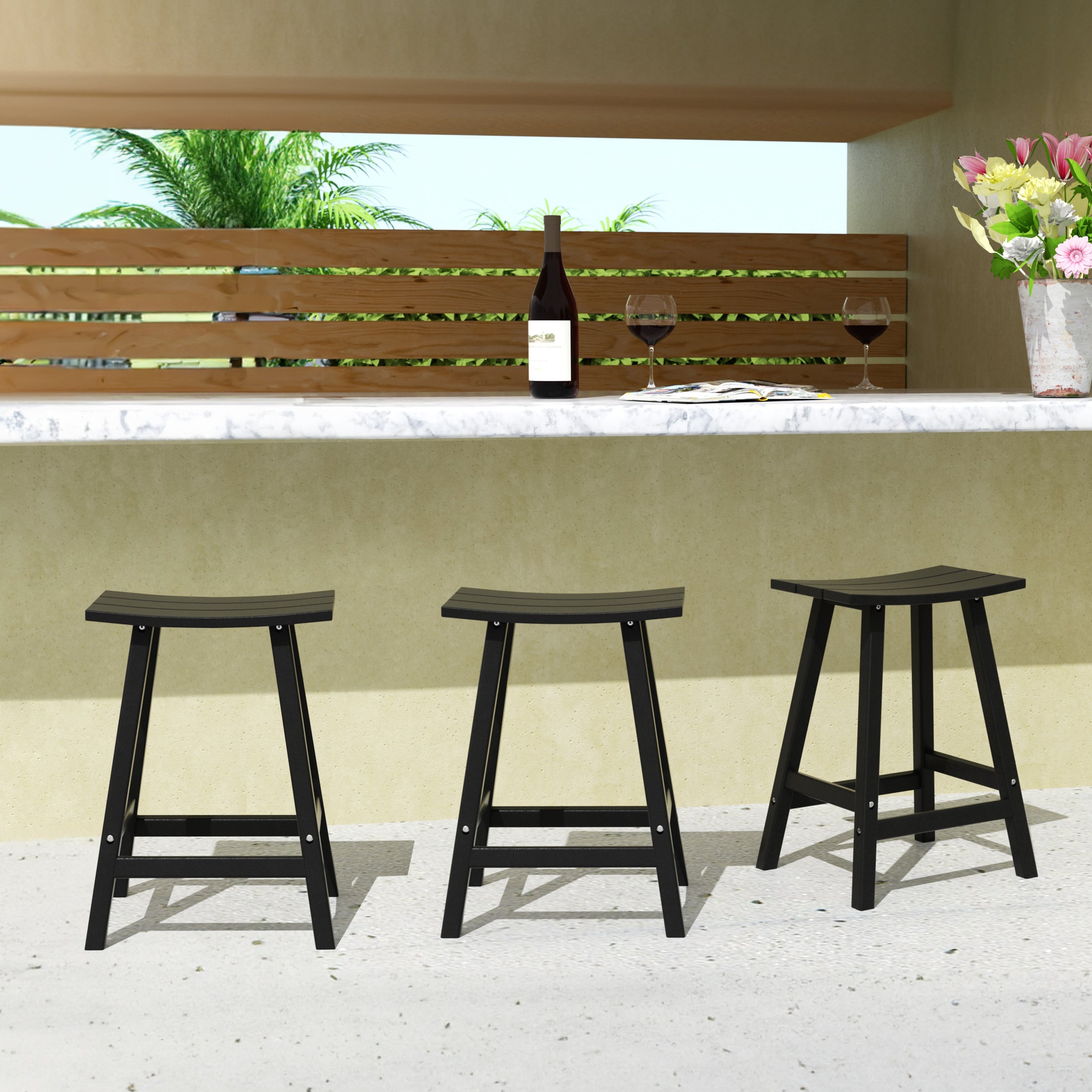Paradise 24 Inch Counter High Saddle Stools (Set of 3)