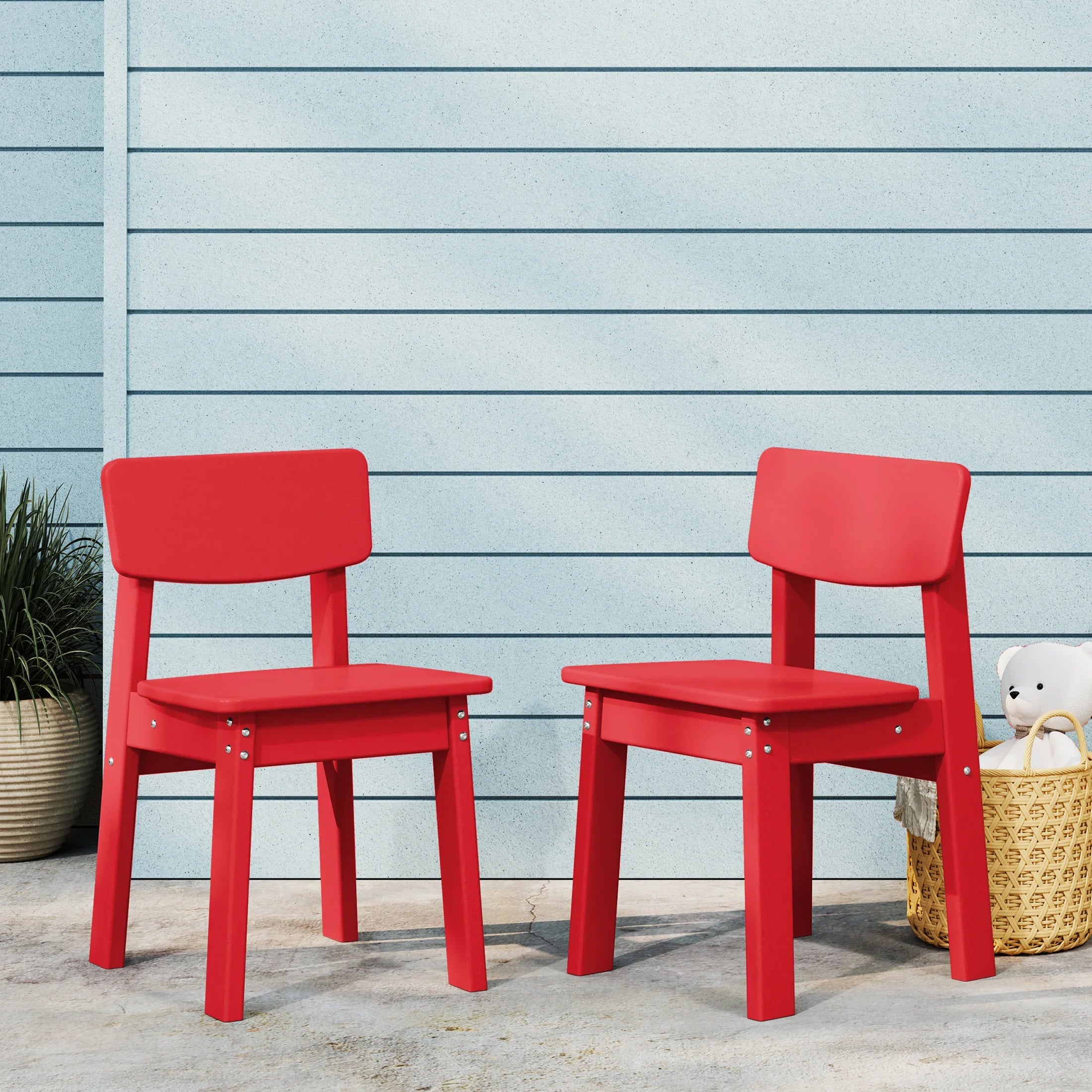 Little Explorers Outdoor HDPE Kids Modern Plastic Toddler Dining Chairs (Set of Two)