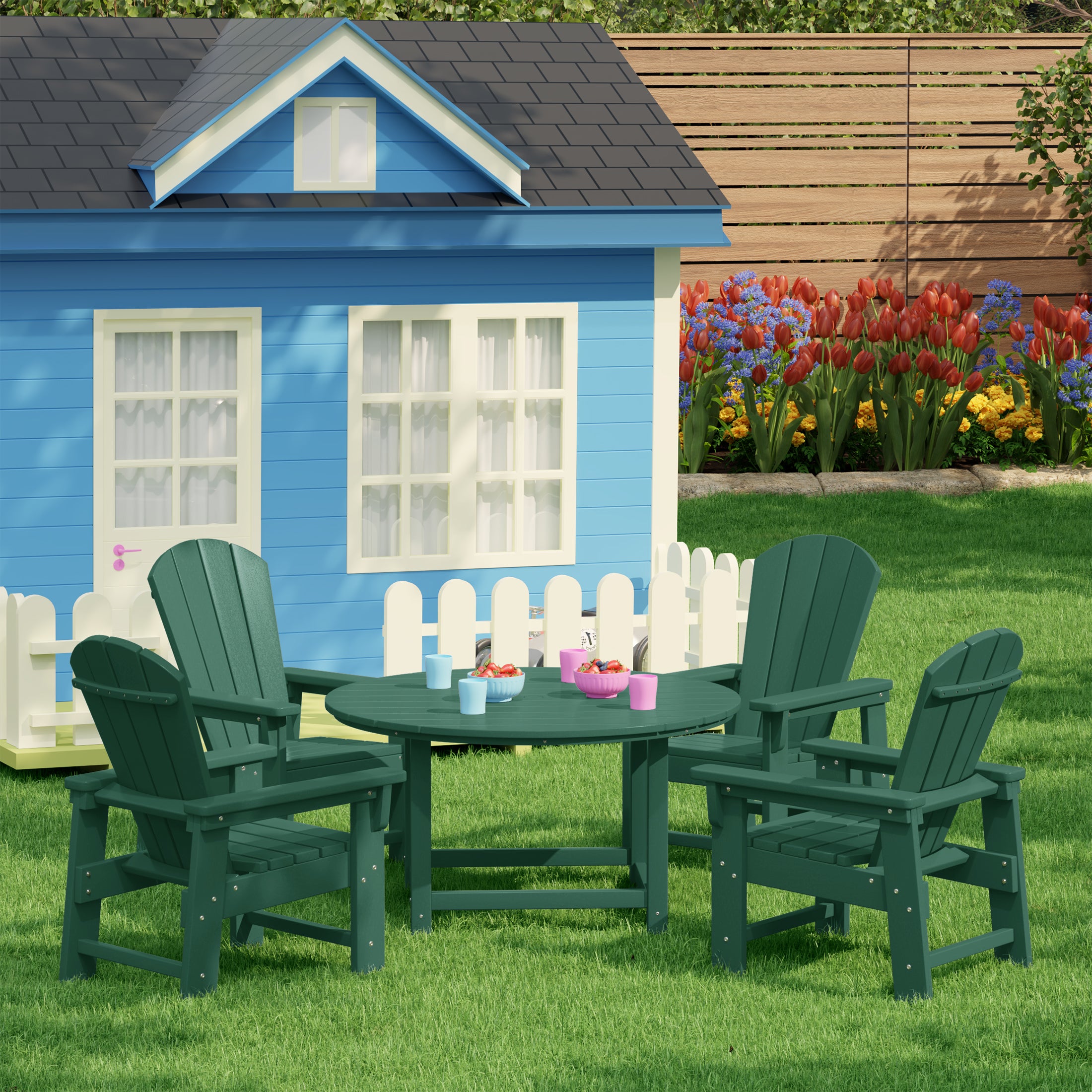 Paradise Kids 5-Piece HDPE Outdoor Patio Round Dining Table and Chairs Set