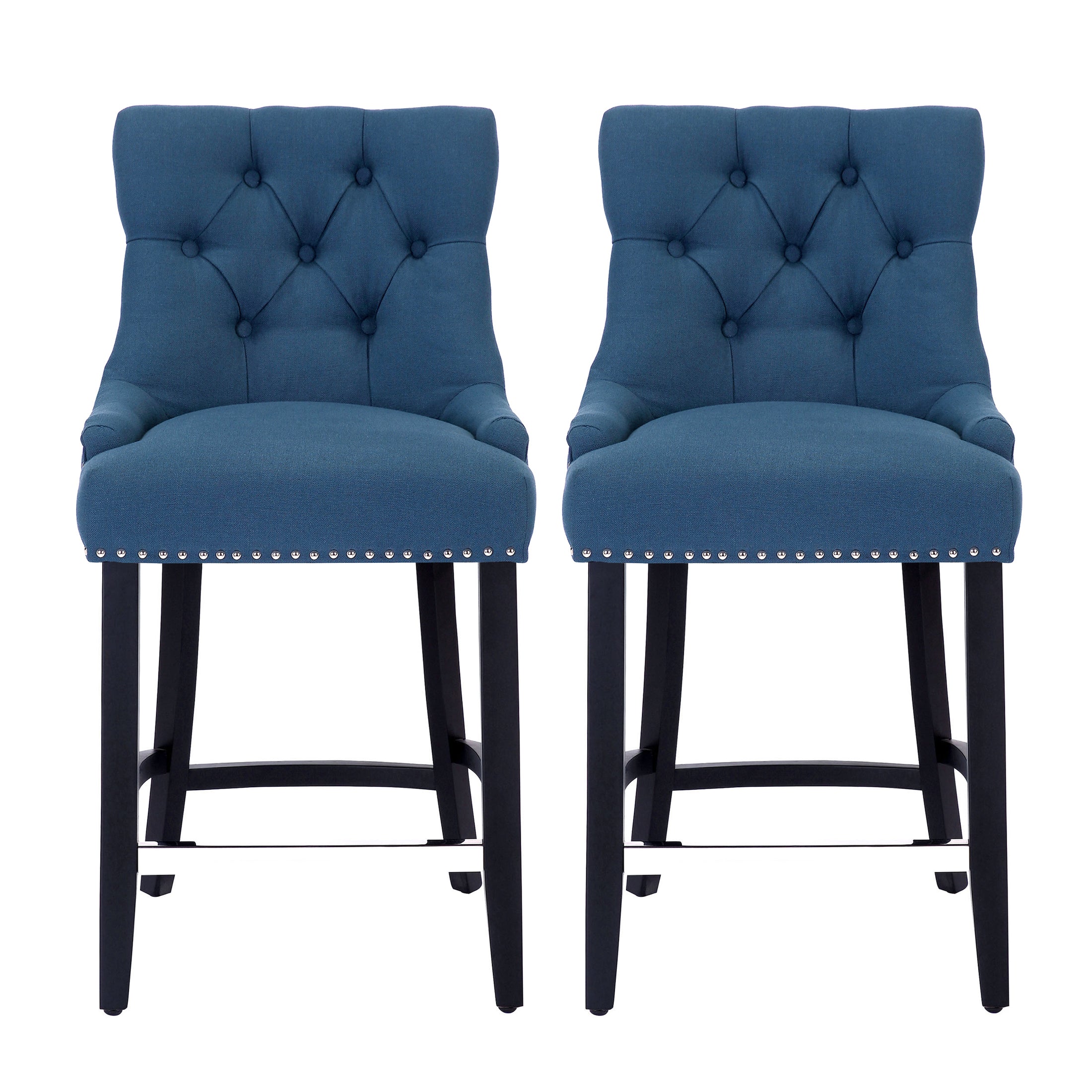 Bellmount 24" Upholstered Wood Bar Stool with Tufted Back (Set of 2)