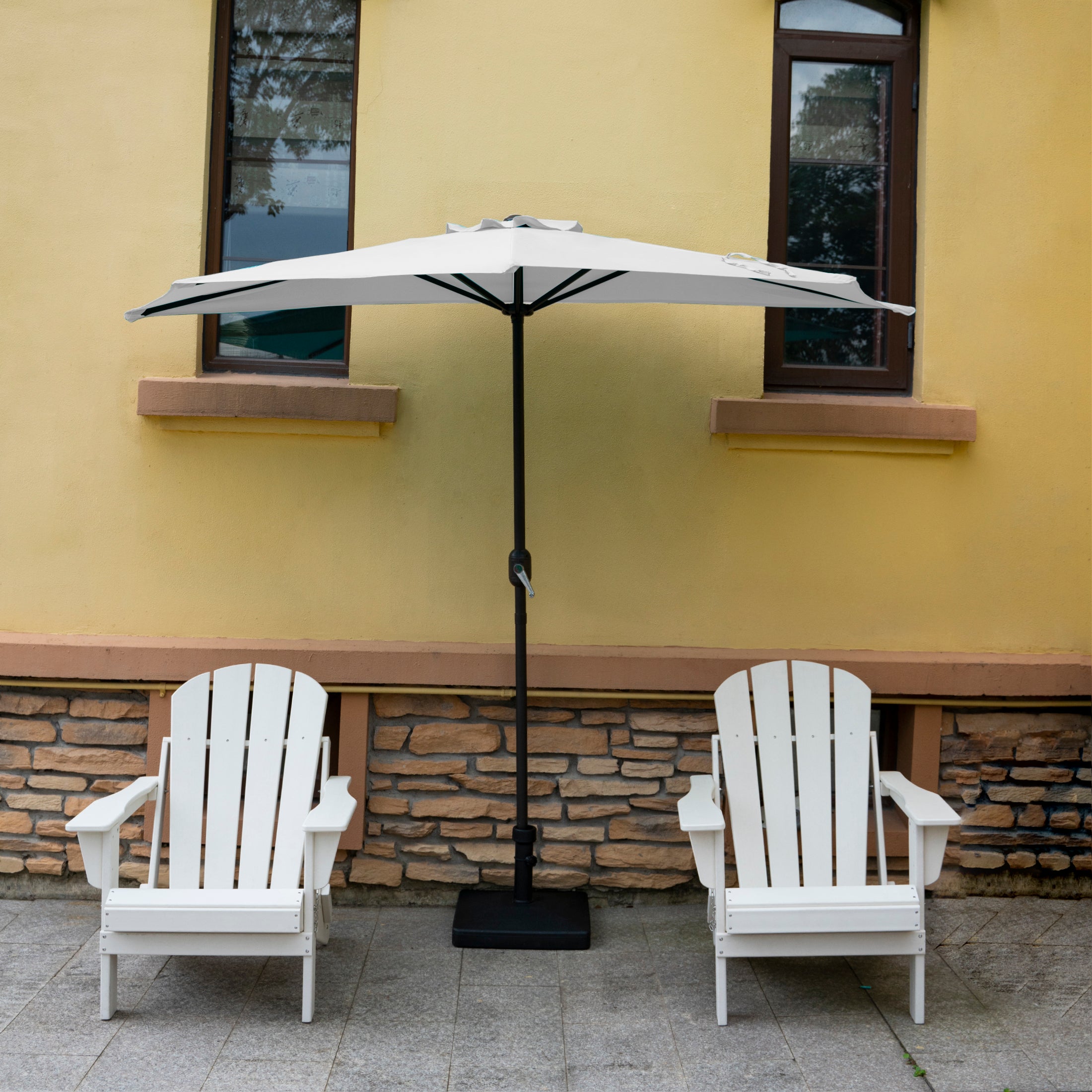 Easton 9 ft. Aluminum Half Market Crank Lift Patio Umbrella