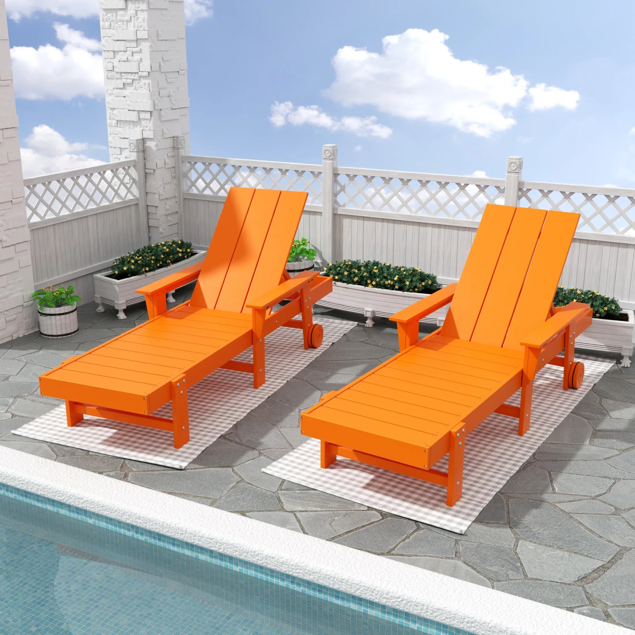 Palms 2 Piece Reclining Chaise Lounge With Arms & Wheels