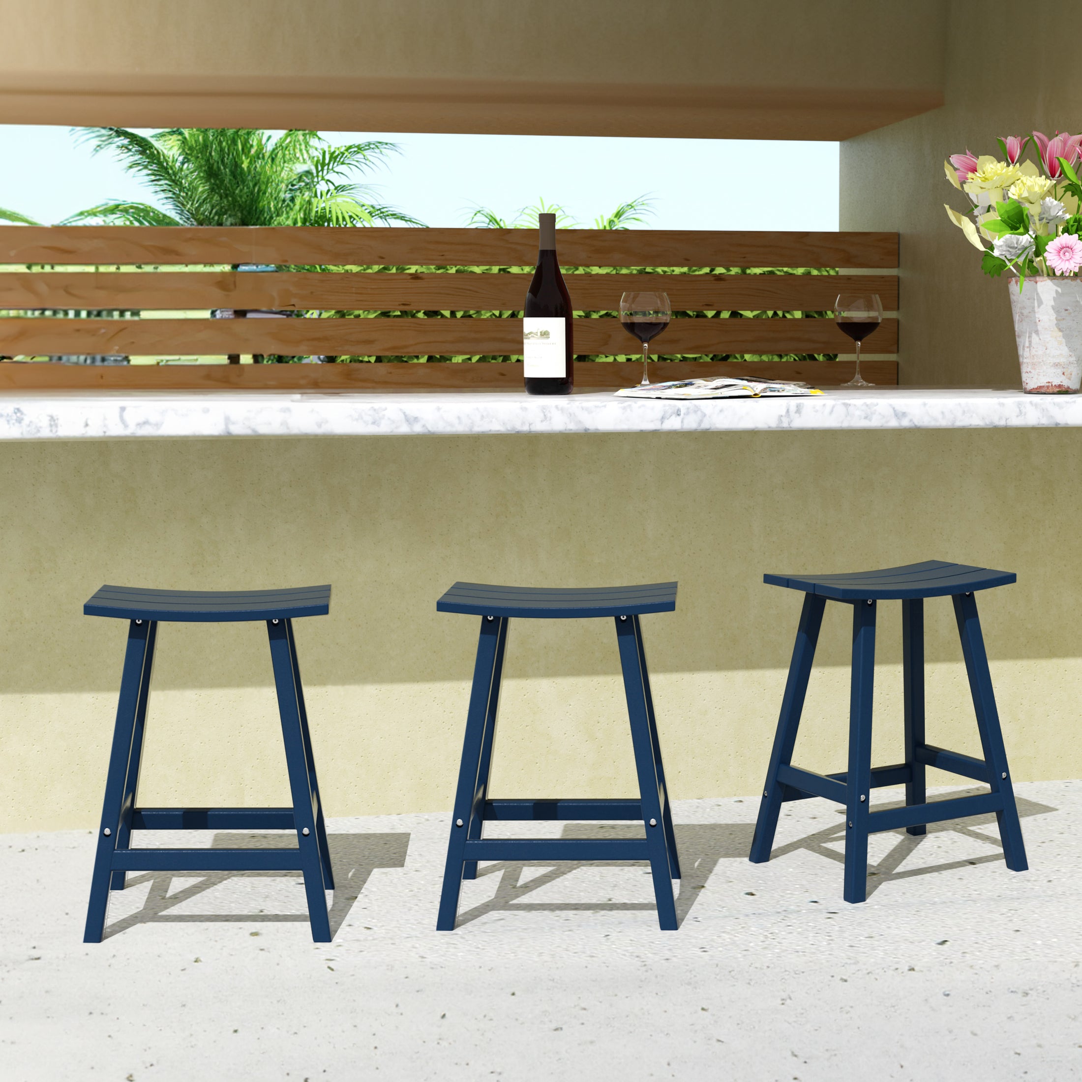 Paradise 24 Inch Counter High Saddle Stools (Set of 3)