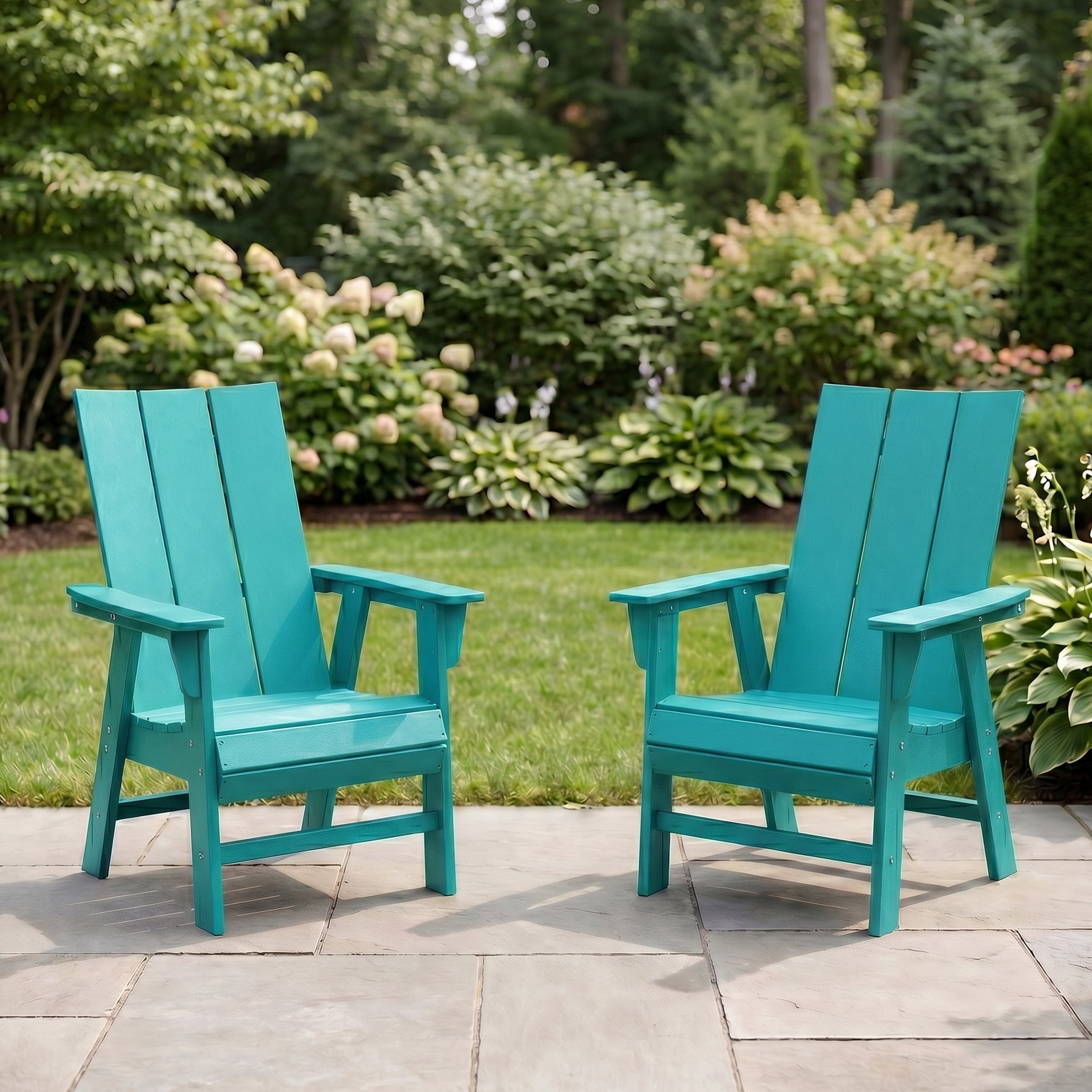Palms Outdoor Patio HDPE Plastic Modern Adirondack Dining Chairs (Set of 2)