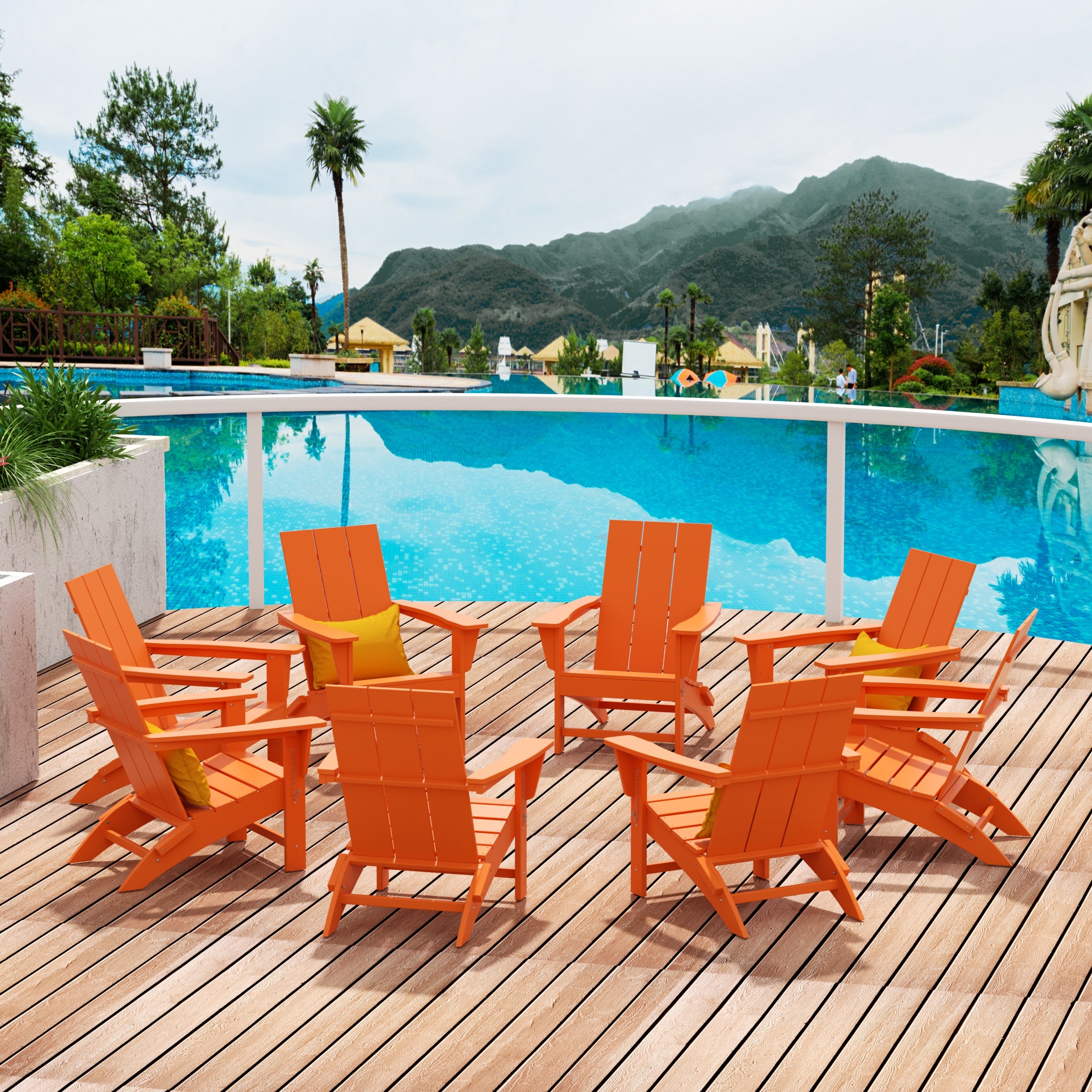 Palms 8-Piece Modern Poly Folding Adirondack Chair Set