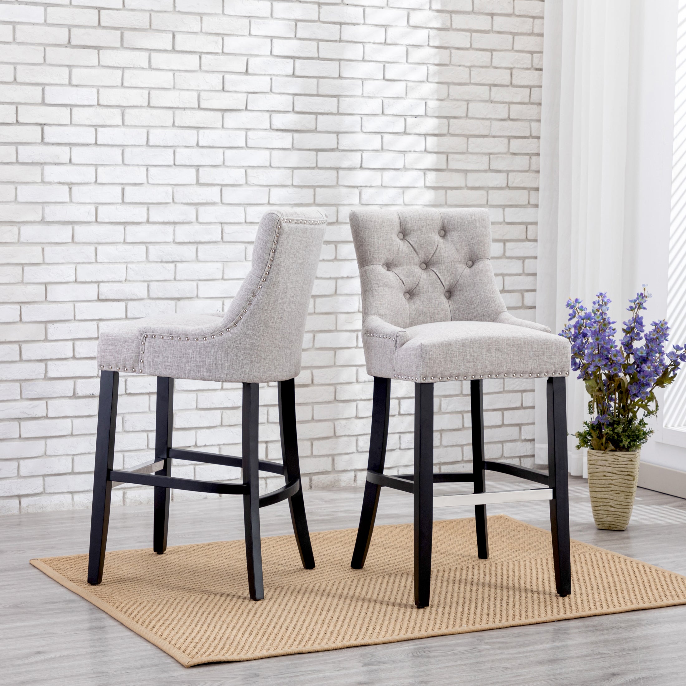 Bellmount 29" Upholstered Wood Bar Stool with Tufted Back (Set of 2)