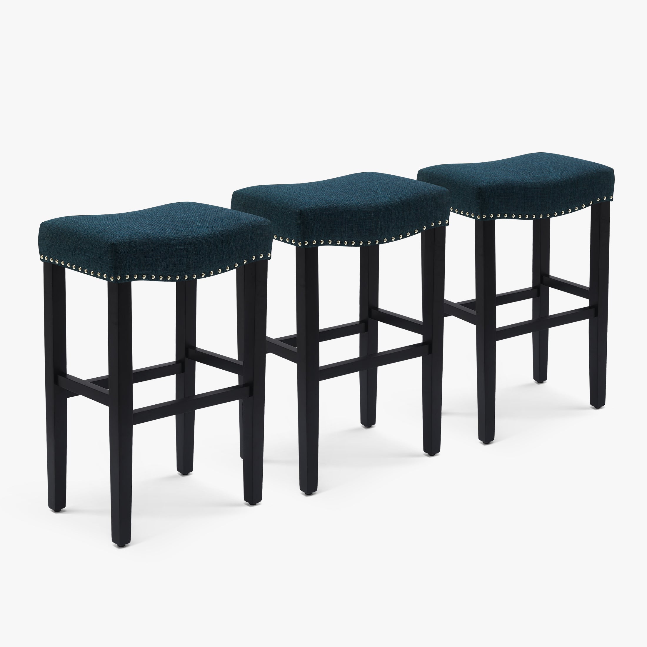 Bulmon 29" Upholstered Saddle Seat Black Bar Stool (Set of 3)