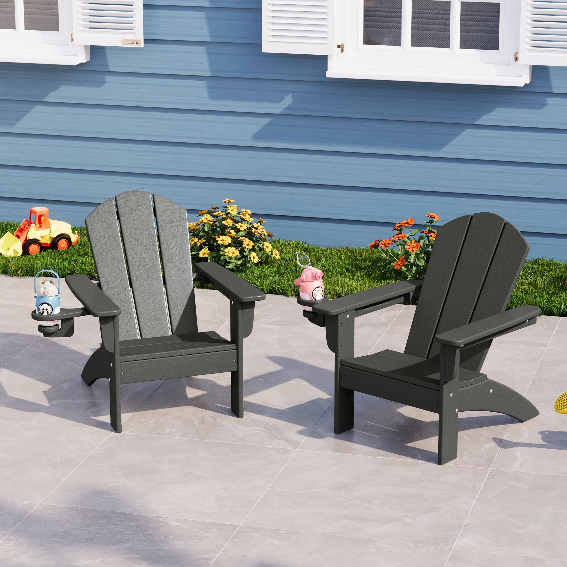 Paradise Kids Outdoor HDPE Plastic Adirondack Patio Chairs with Cup Holders (Set of 2)