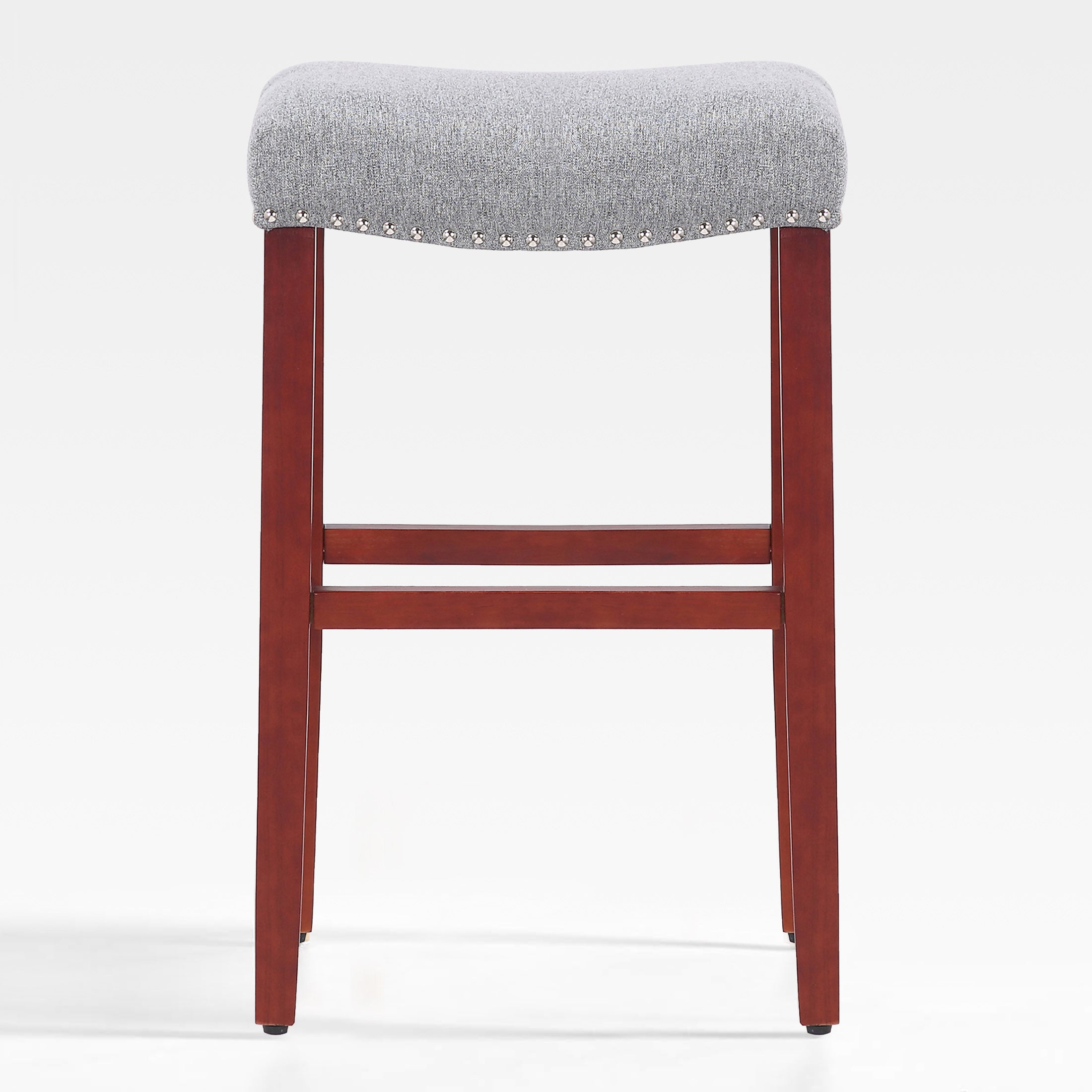 Bulmon 29" upholstered nail head bar counter stools with Cherry Red color legs