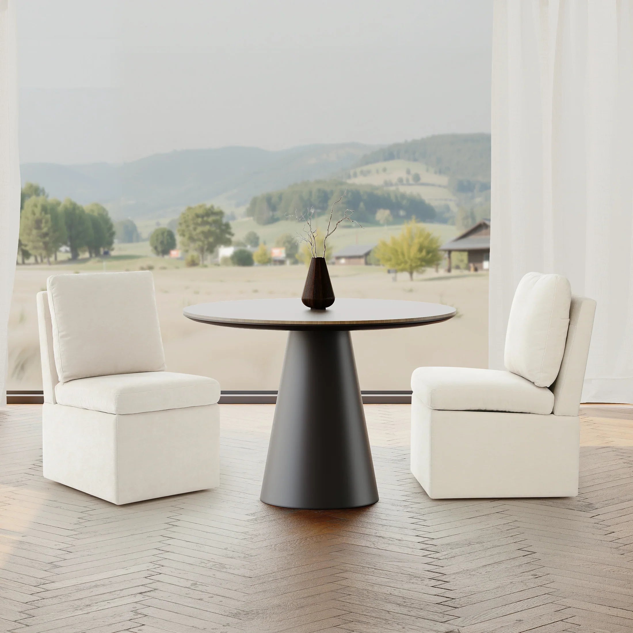 Danburry Modern Upholstered Chenille Armless Dining Chairs With Casters (Set of 2)