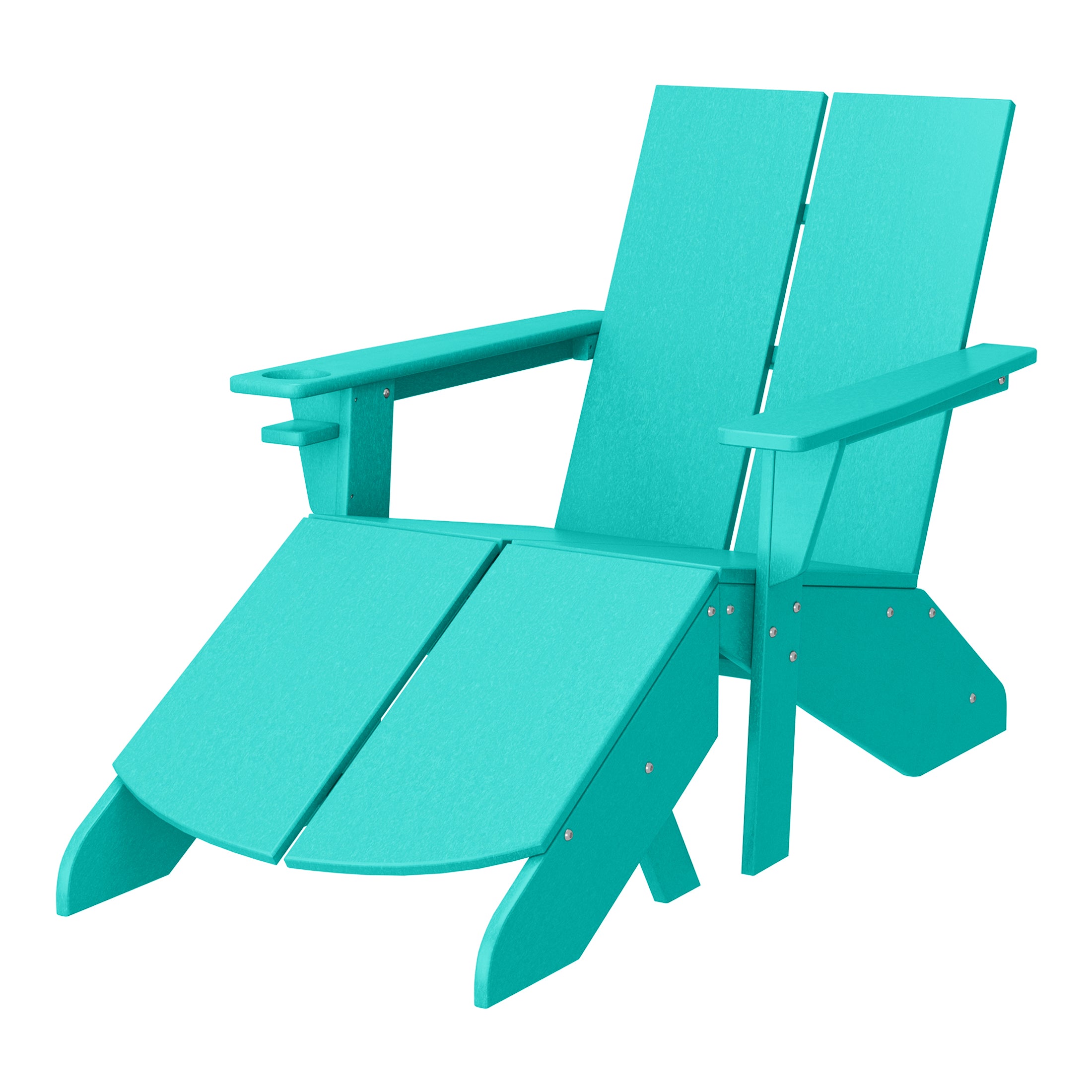 Seaview Outdoor HDPE Modern Adirondack Chair with Folding Patio Ottoman and Cup Holder