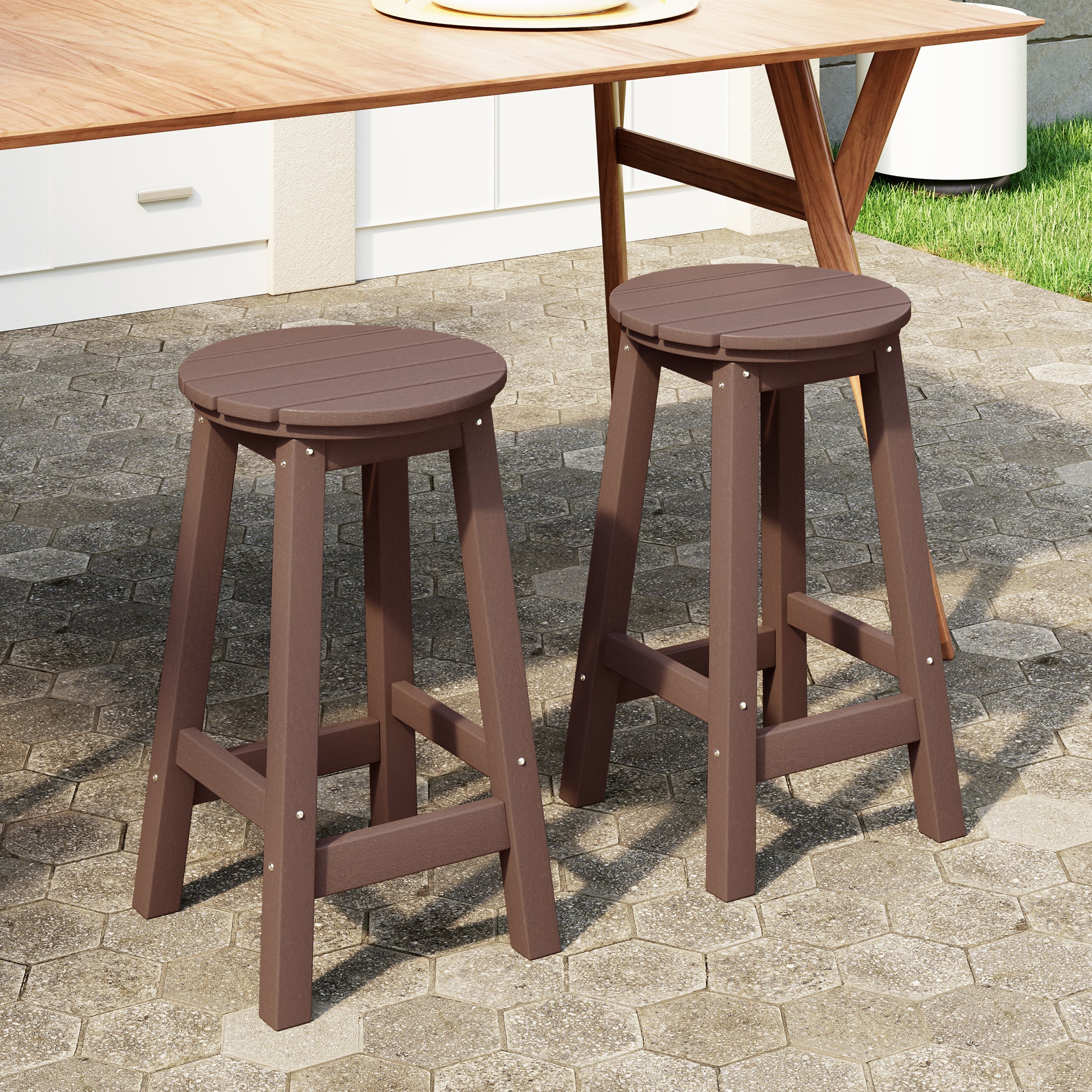Paradise 24" HDPE Outdoor Patio Round Counter Height Bar Stool Set of 2